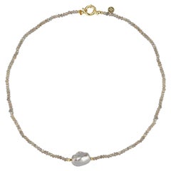 Schwarze Barockperle  und Labradorit-Perlen 14K Gold Verschluss Halskette