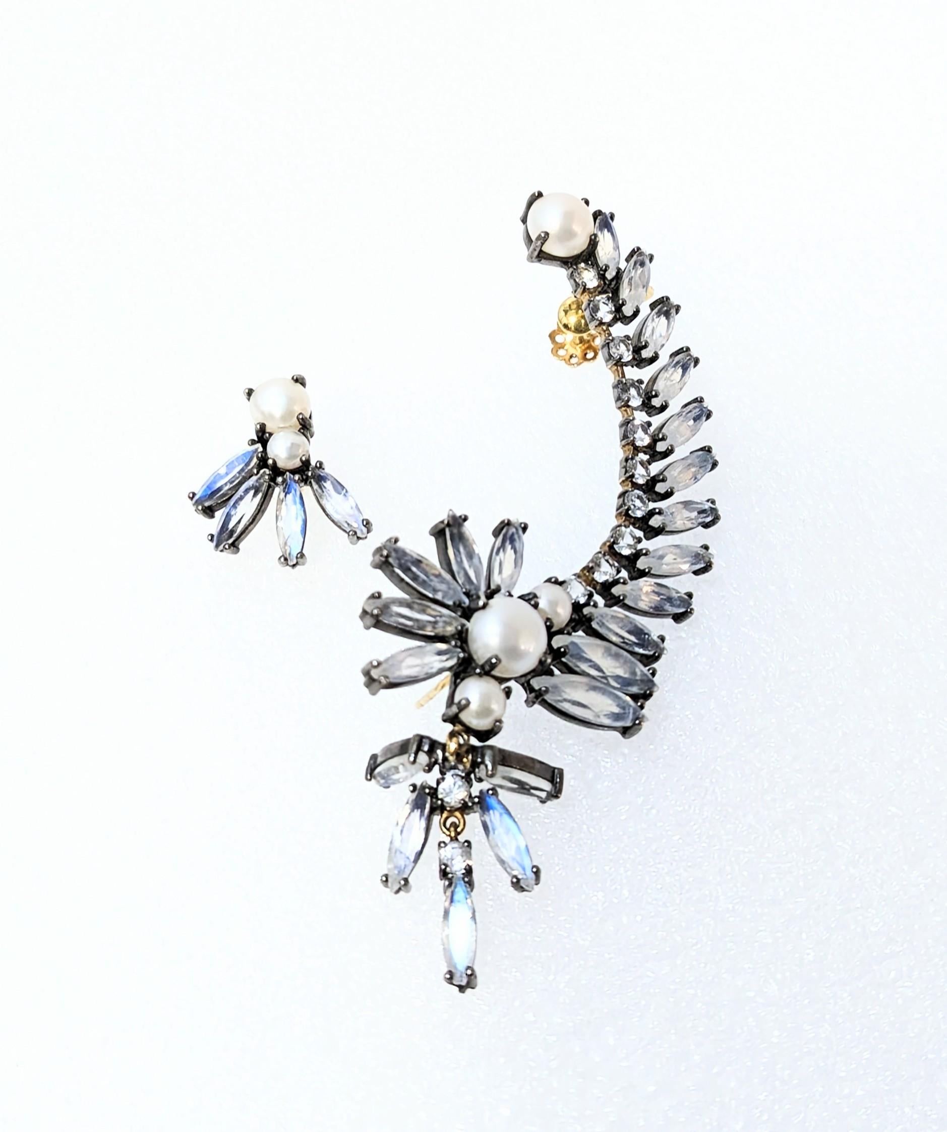 Pearl, Labradorite and Topaz Earrings  Mounted in 18k Gold and Silver from the D'art collection 

Two earrings, one of them a climber and the other attached to the lobe 

Irama Pradera is a Young designer from Spain that searches always for the best
