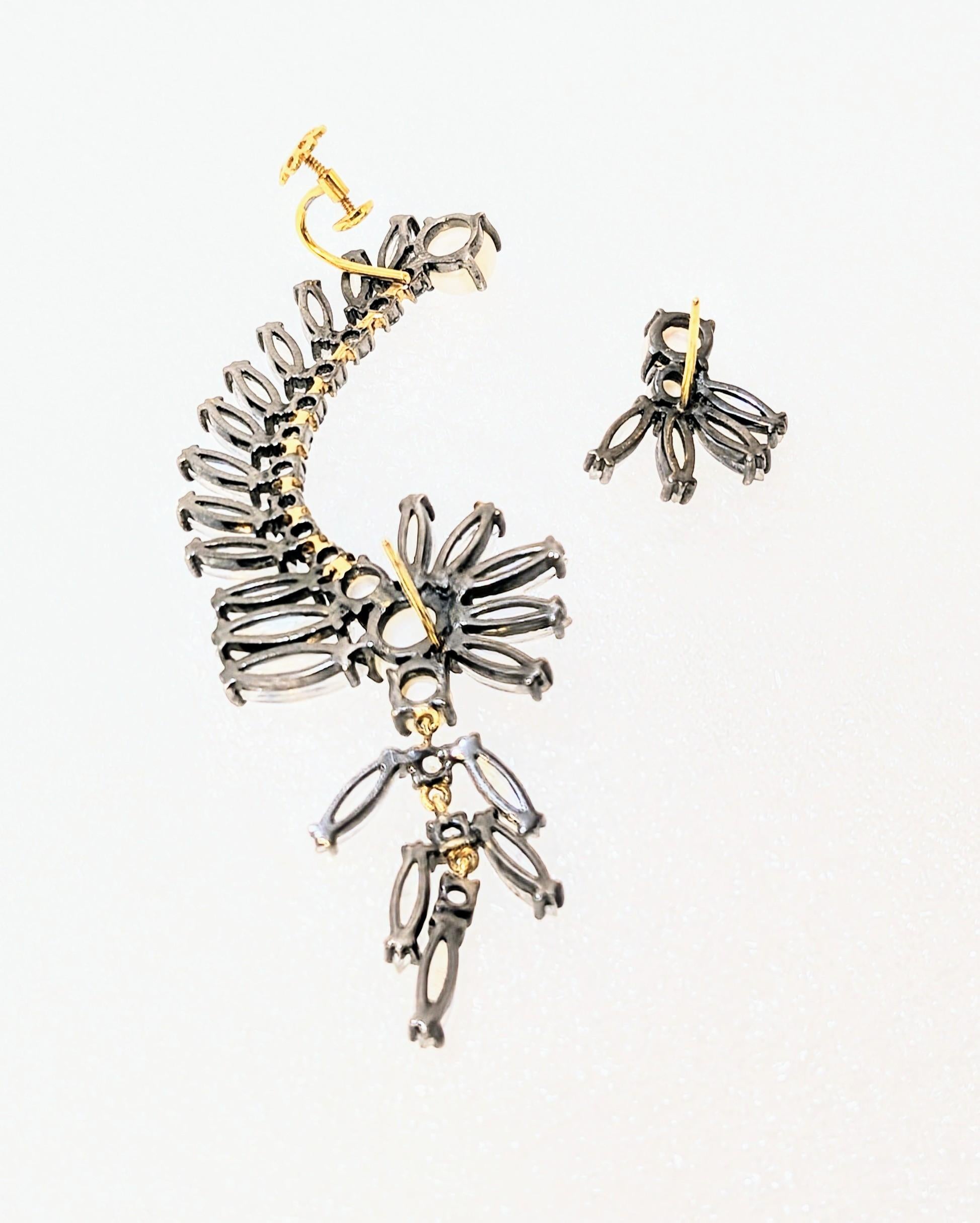 Contemporary Pearl, Labradorite and Topaz Earrings  Mounted in 18k Gold and Silver For Sale