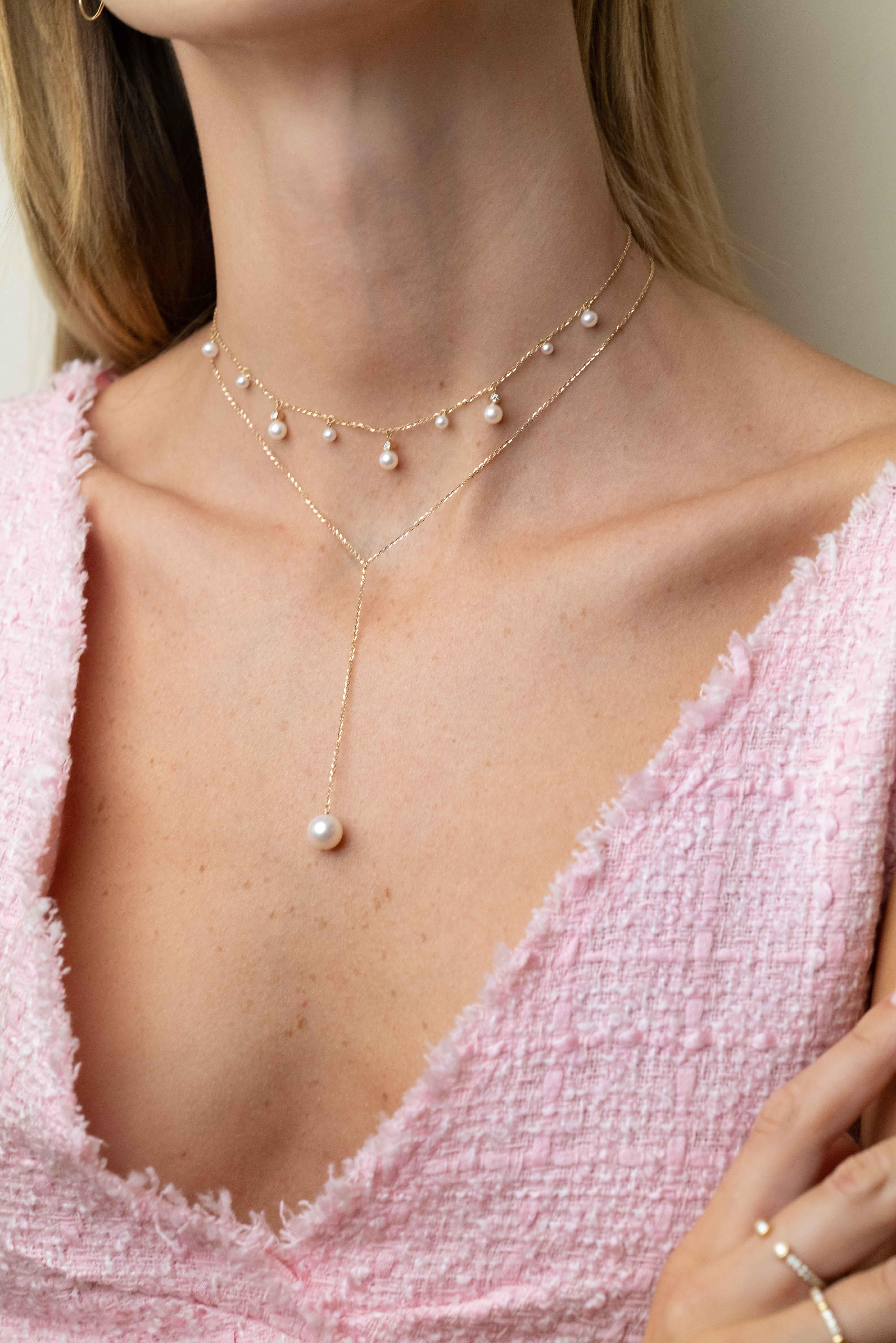 Pearl Lariat Chain Necklace In New Condition For Sale In Nicosia, CY