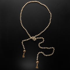 Pearl Necklace Lariat with Rubies Circa 1950s