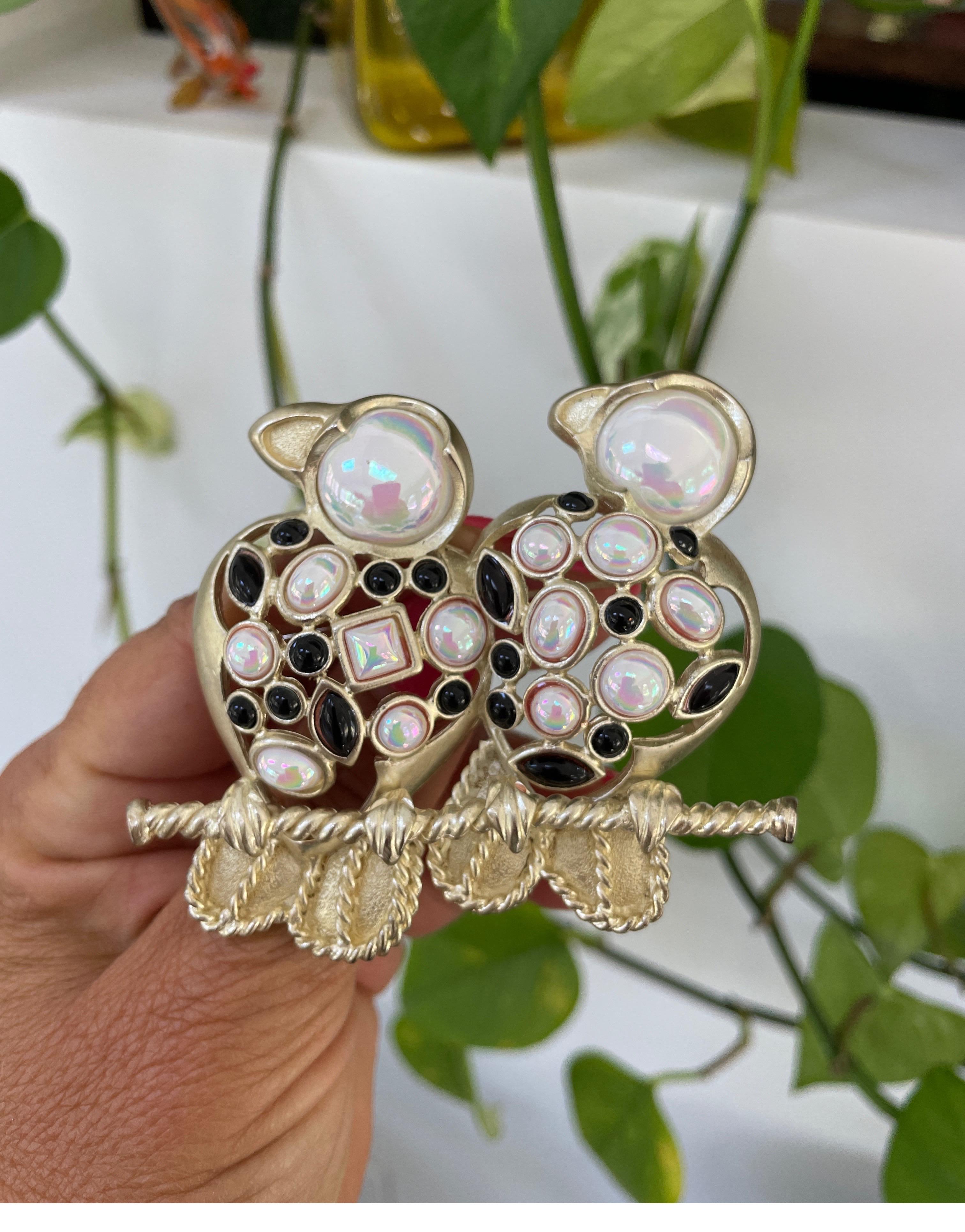 Pearl Love Birds Brooch perched on Branch Pin 1980s For Sale 1