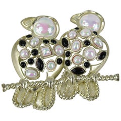 Pearl Love Birds Brooch perched on Branch Pin 1980s