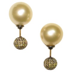 Pearl & Micro Pave Diamond Ball Tunnel Earring Made in 14k Gold