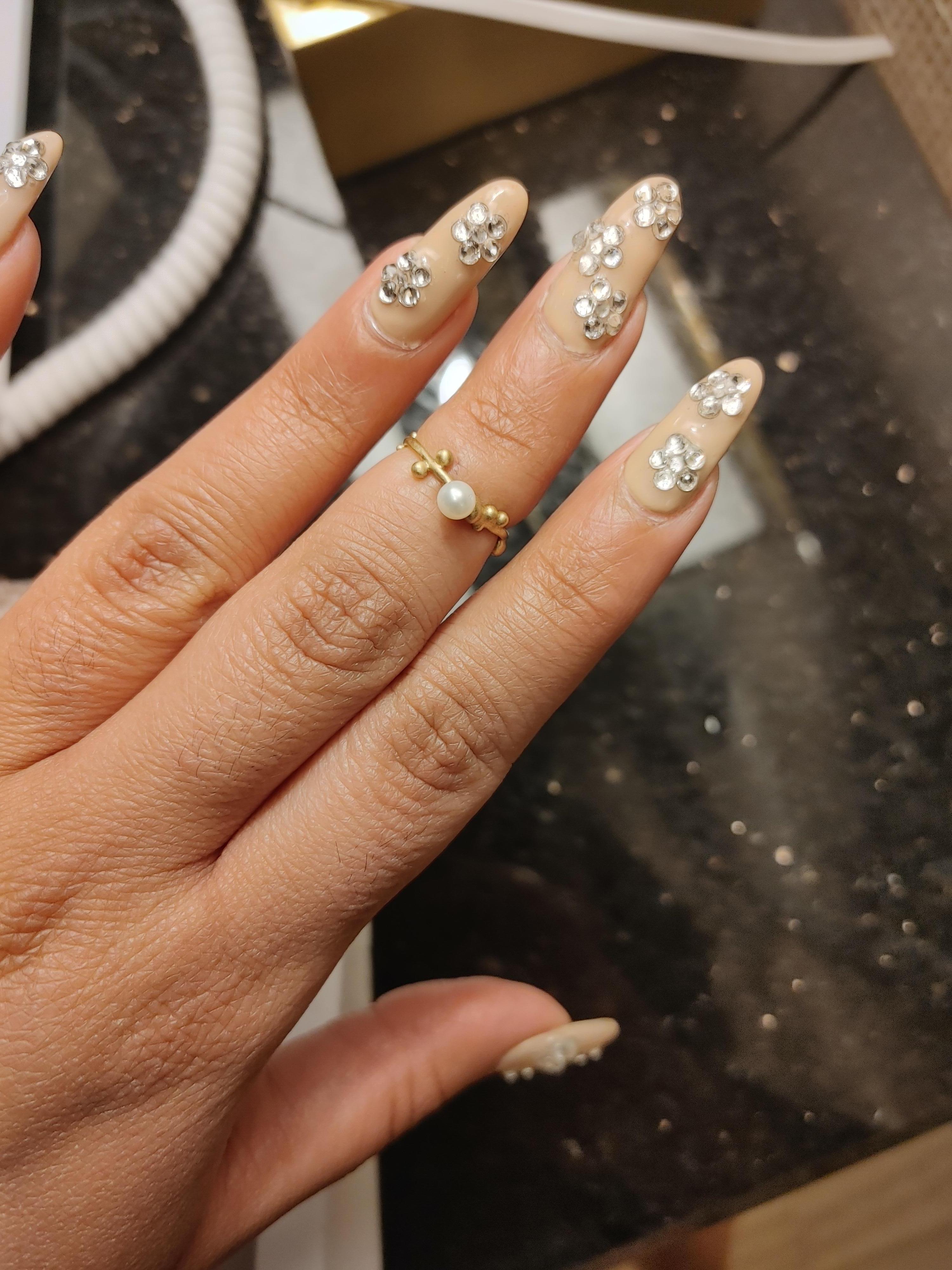 Ball Cut Pearl Midi Ring in 14k Yellow Gold For Sale