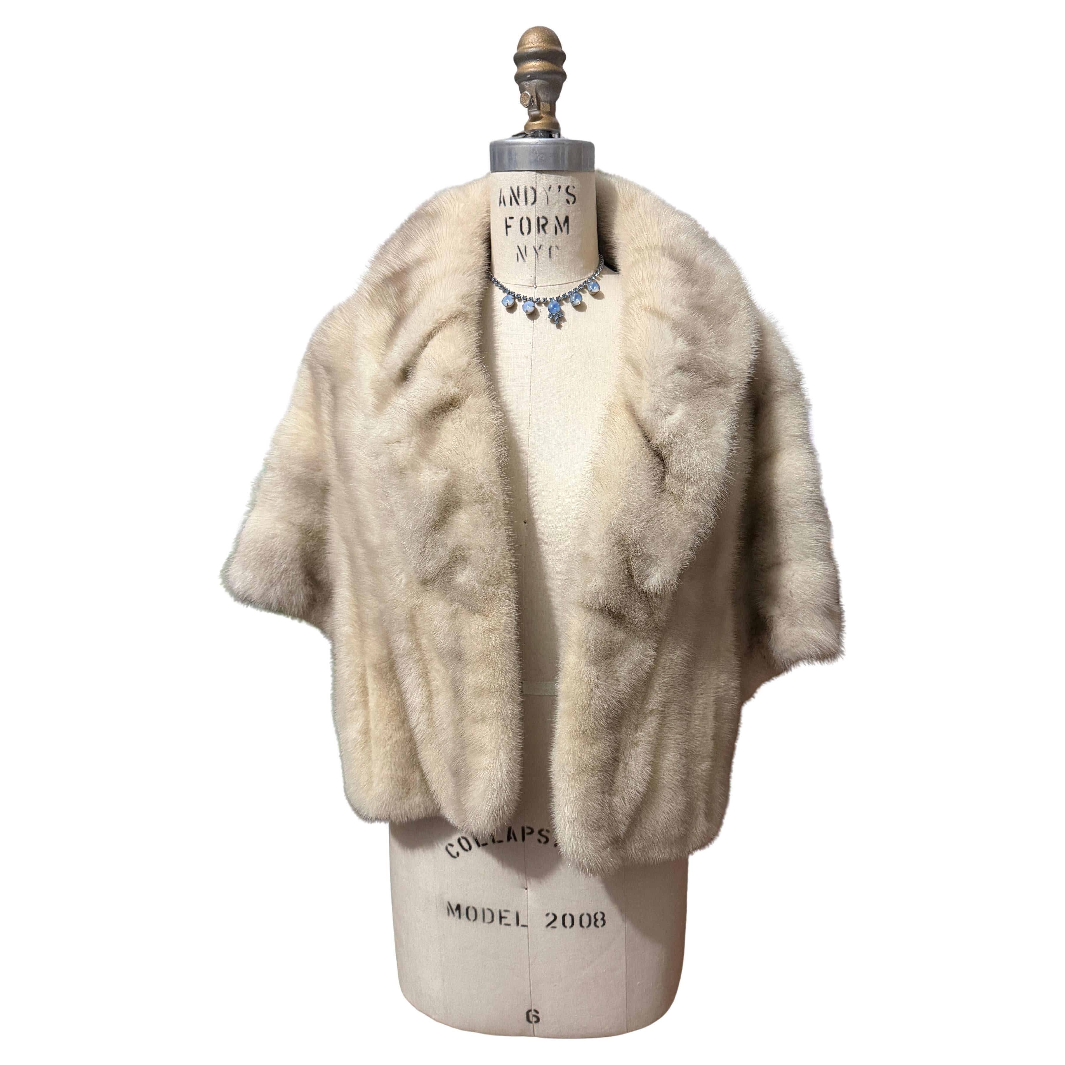 Pearl Mink Fur Wrap Shrug Shawl Stole 1960s For Sale