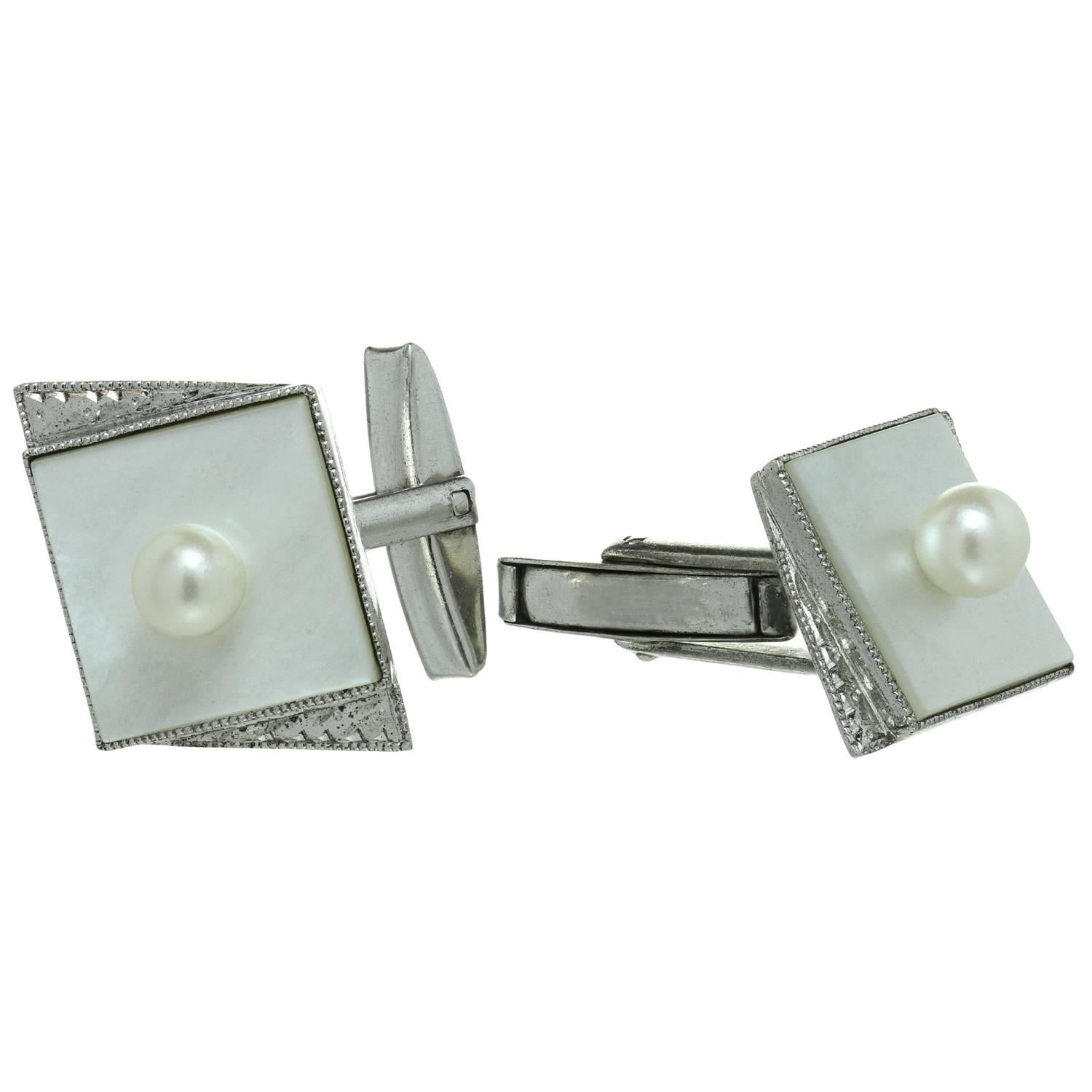 mother of pearl cufflinks and tie pin