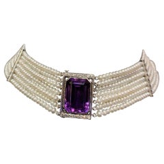 Pearl Multi Strand & Amethyst Choker Necklace