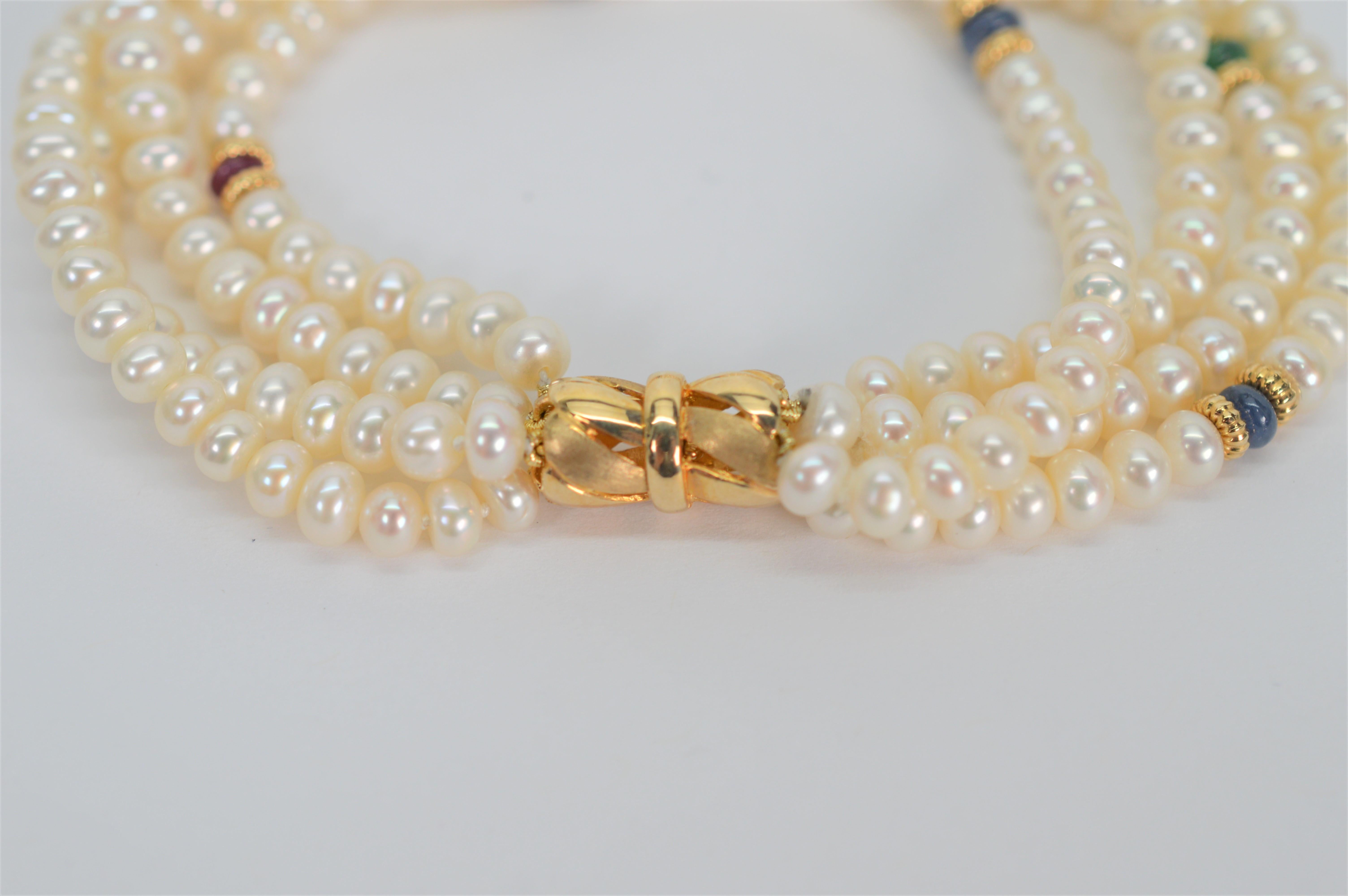 Pearl Multi-Strand Twist Bracelet W Gemstone Accents In New Condition In Mount Kisco, NY