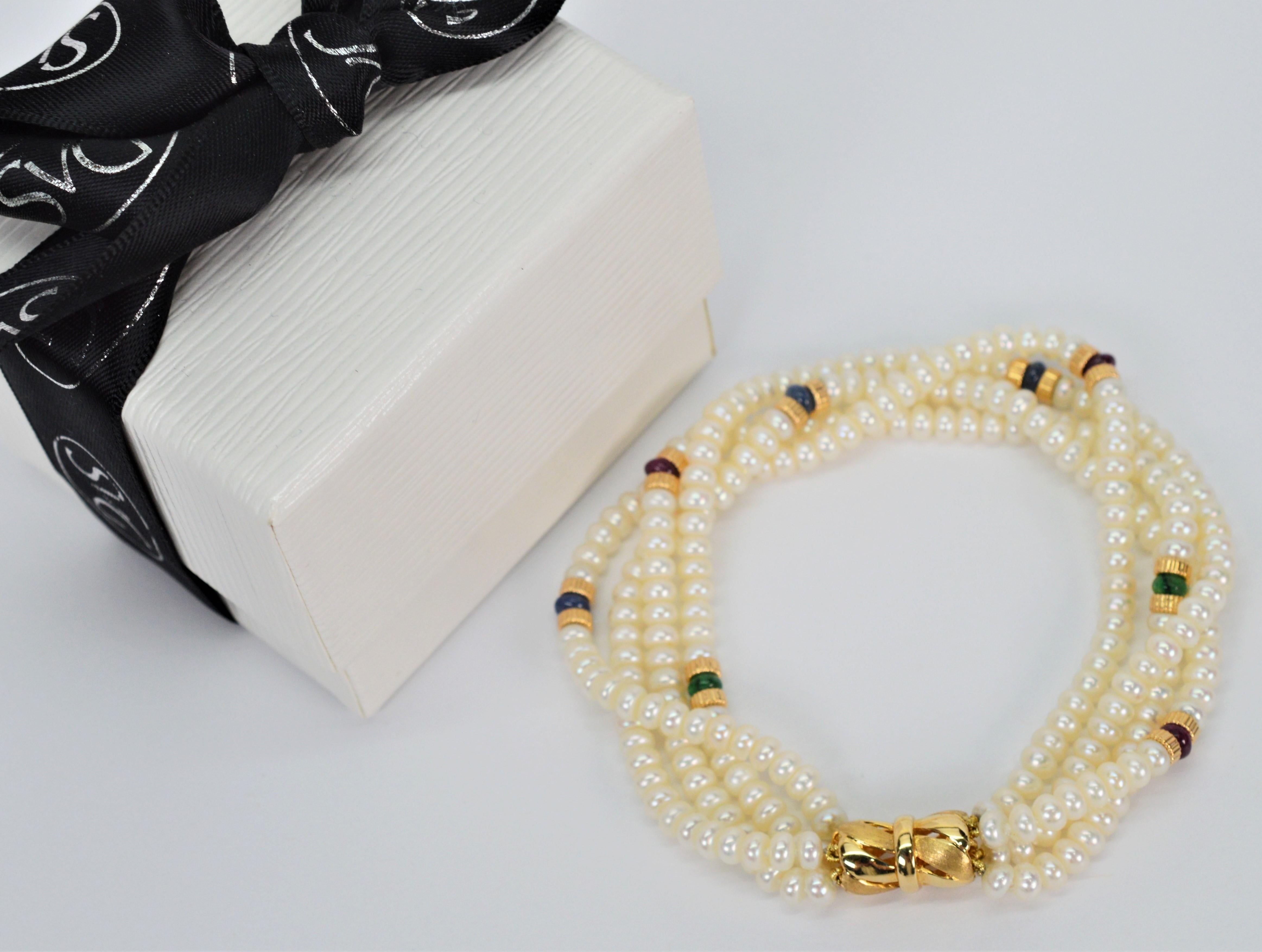 Pearl Multi-Strand Twist Bracelet W Gemstone Accents 3