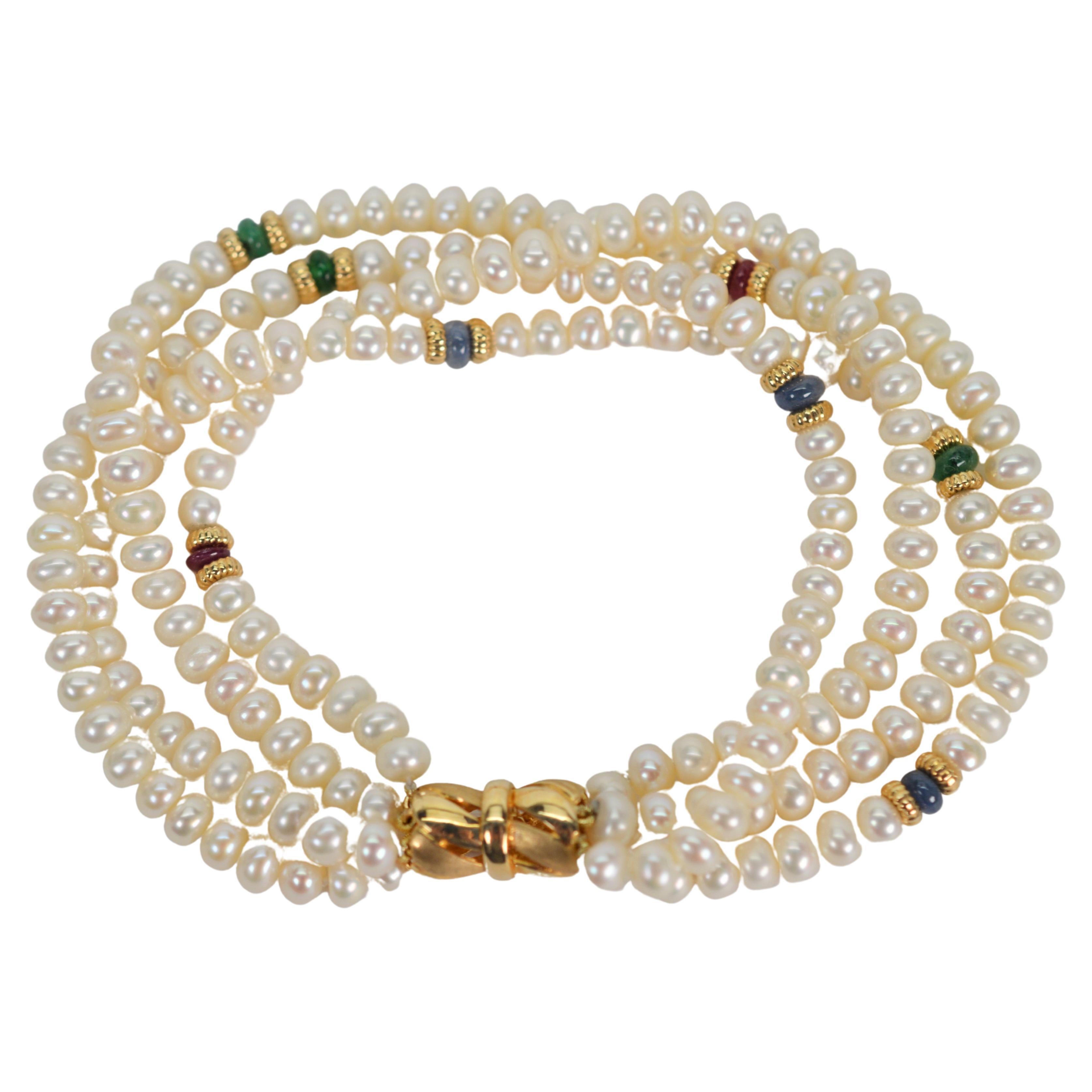 Pearl Multi-Strand Twist Bracelet W Gemstone Accents