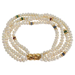 Pearl Multi-Strand Twist Bracelet W Gemstone Accents