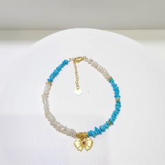 Bracelet en argent 925 avec perles et turquoise naturelle de la Belle au Bois Dormant - 18cm