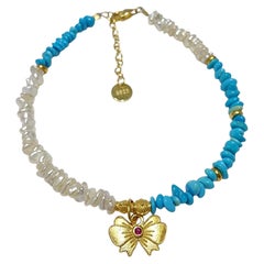 Bracelet en argent 925 avec perles et turquoise naturelle de la Belle au Bois Dormant - 18cm