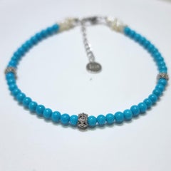 Pearl & Natural Sleeping Beauty Turquoise Bracelet in 925 Sterling Silver–3mm