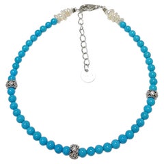 Pearl & Natural Sleeping Beauty Turquoise Bracelet in 925 Sterling Silver–3mm