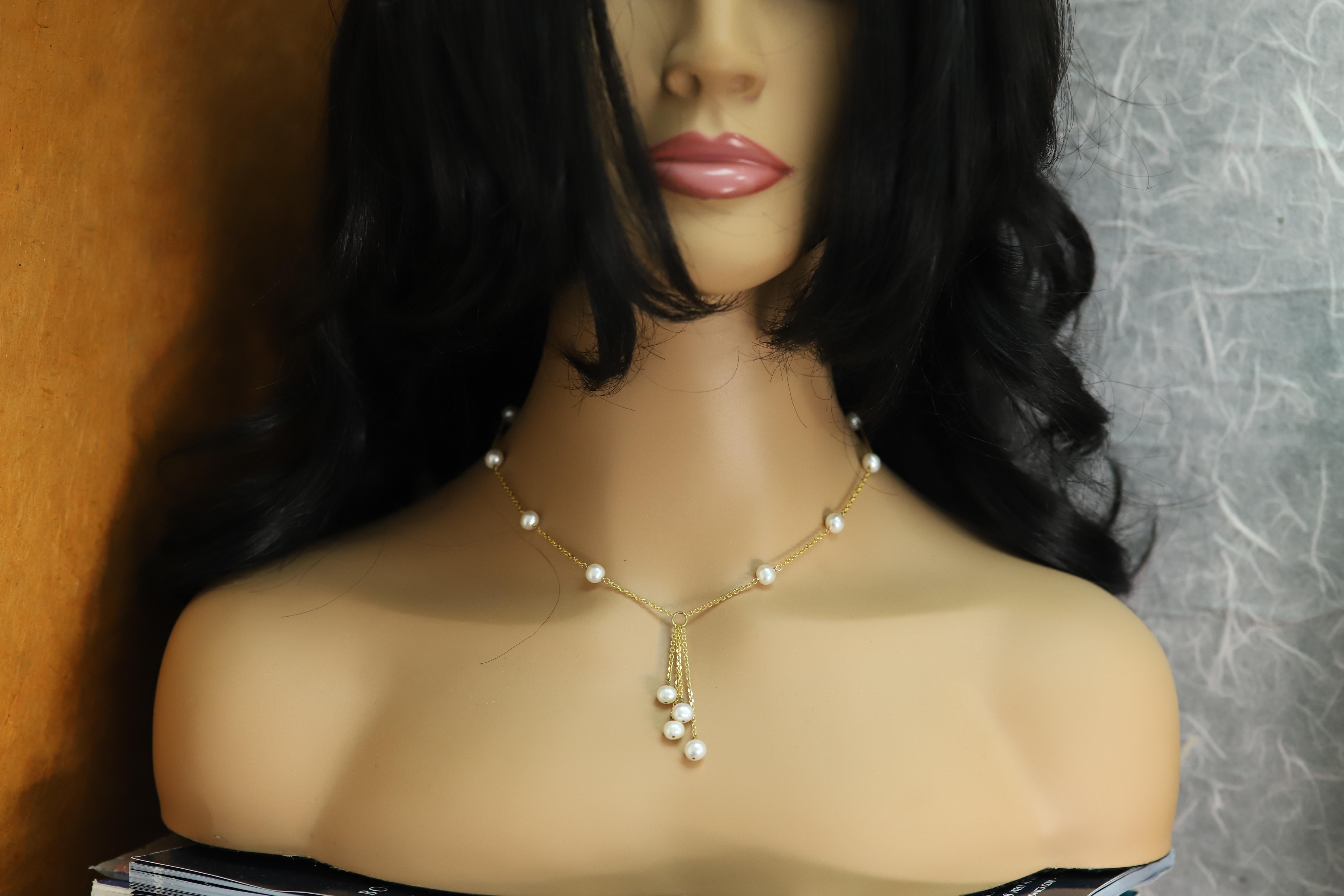 Chaîne collier de perles en or jaune 14 carats avec pendentif en perles en vente 6