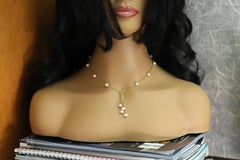 Pearl Dangle Necklace 14k Solid Yellow Gold Vintage Pearls (#003)