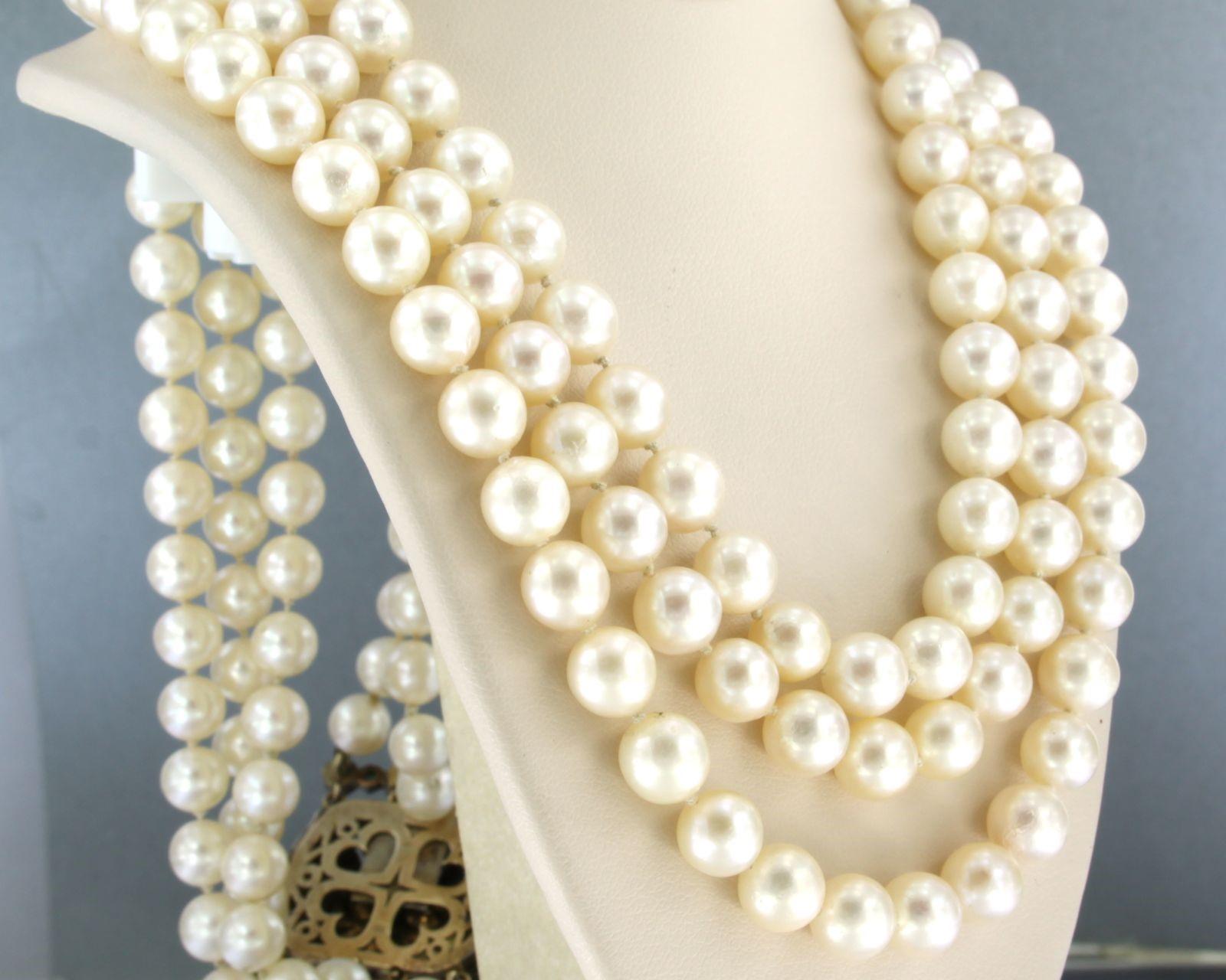Pearl necklace and claps with emerald and rose cut diamond 14k gold and silver In condizioni ottime in vendita a The Hague, ZH