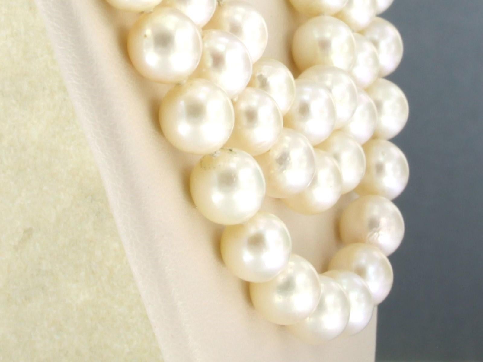 Collana di perle e fermagli con smeraldo e diamante taglio rosa in oro e argento 14k in vendita 2