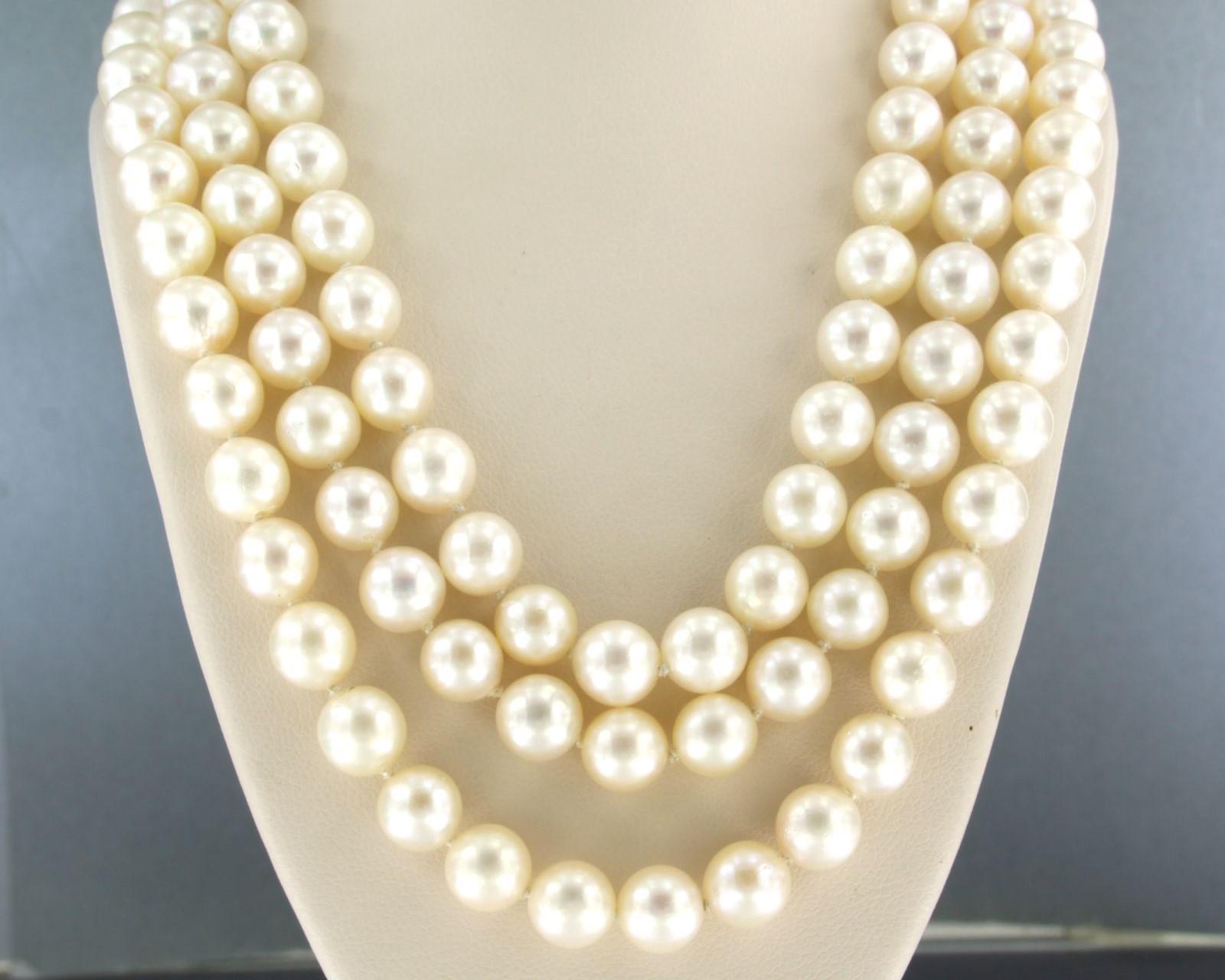 Pearl necklace and claps with emerald and rose cut diamond 14k gold and silver in vendita 2
