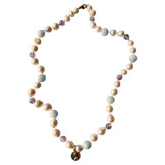 Collana di perle Acquamarina Amhetyst Medaglia Giovanna d'Arco