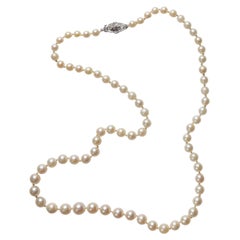 Perlenkette Art Deco Circa 1940er Jahre Zucht Akoya Perlen Diamantverschluss 21"