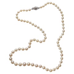 Pearl Necklace Art Deco Circa 1940s Cultured Akoya Pearls Diamond Clasp 21"