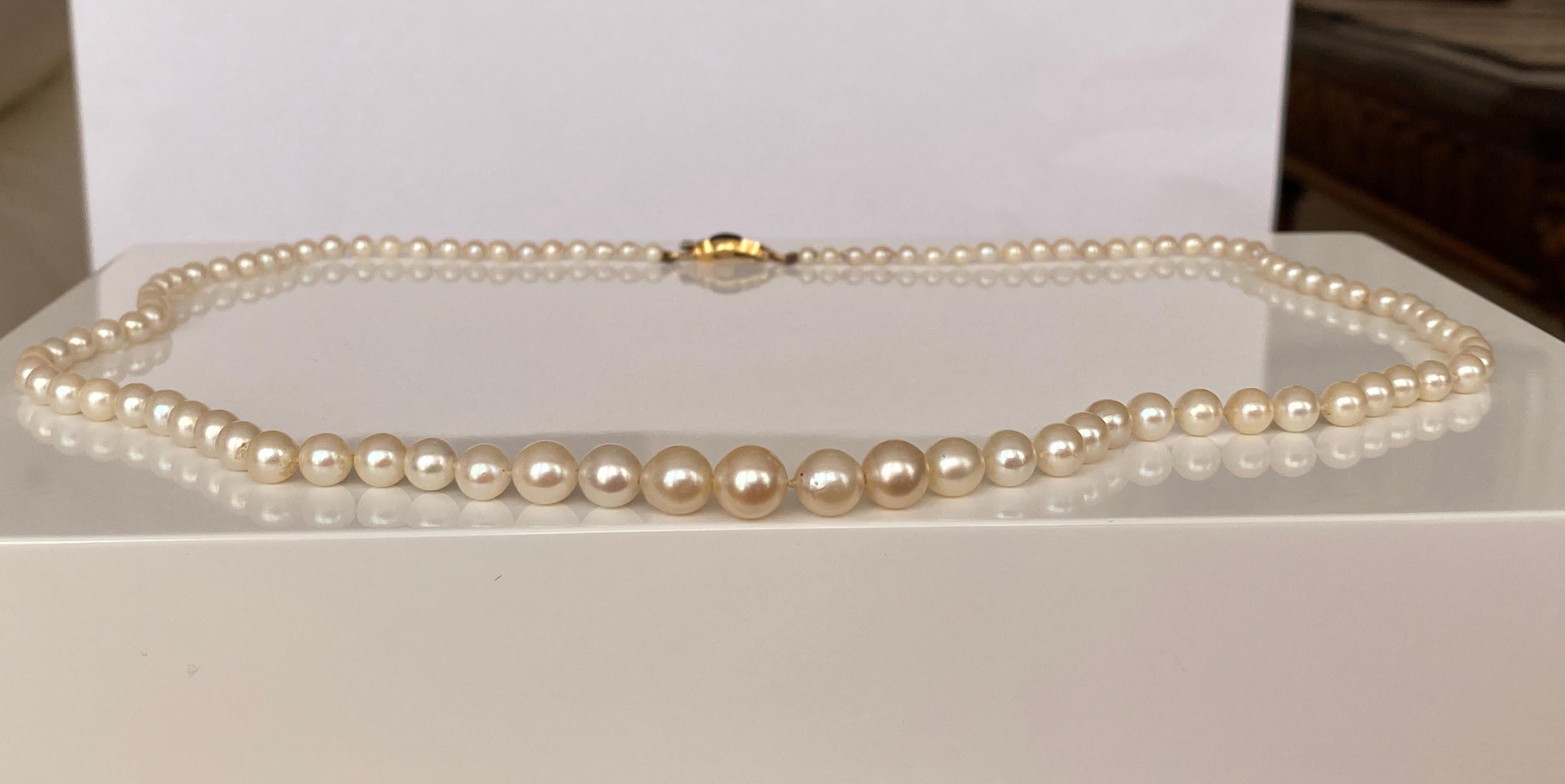 Old Mine Cut Pearl Necklace Art Deco Circa 1940s Cultured Akoya Pearls Diamond/Onyx Clasp 