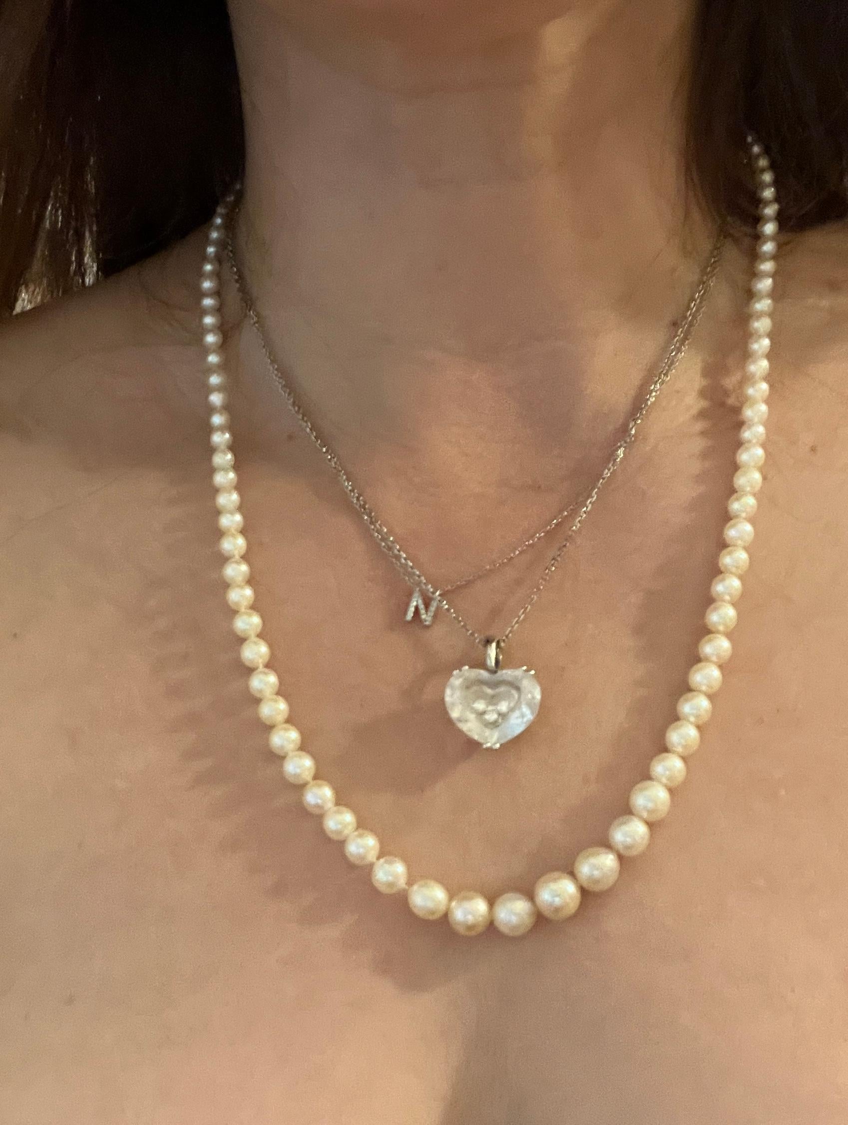 Pearl Necklace Art Deco Circa 1940s Cultured Akoya Pearls Diamond/Onyx Clasp  3