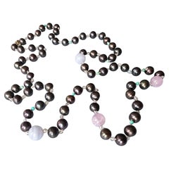 Collana di perle Perle nere Labradorite Ametista Multi Gemme
