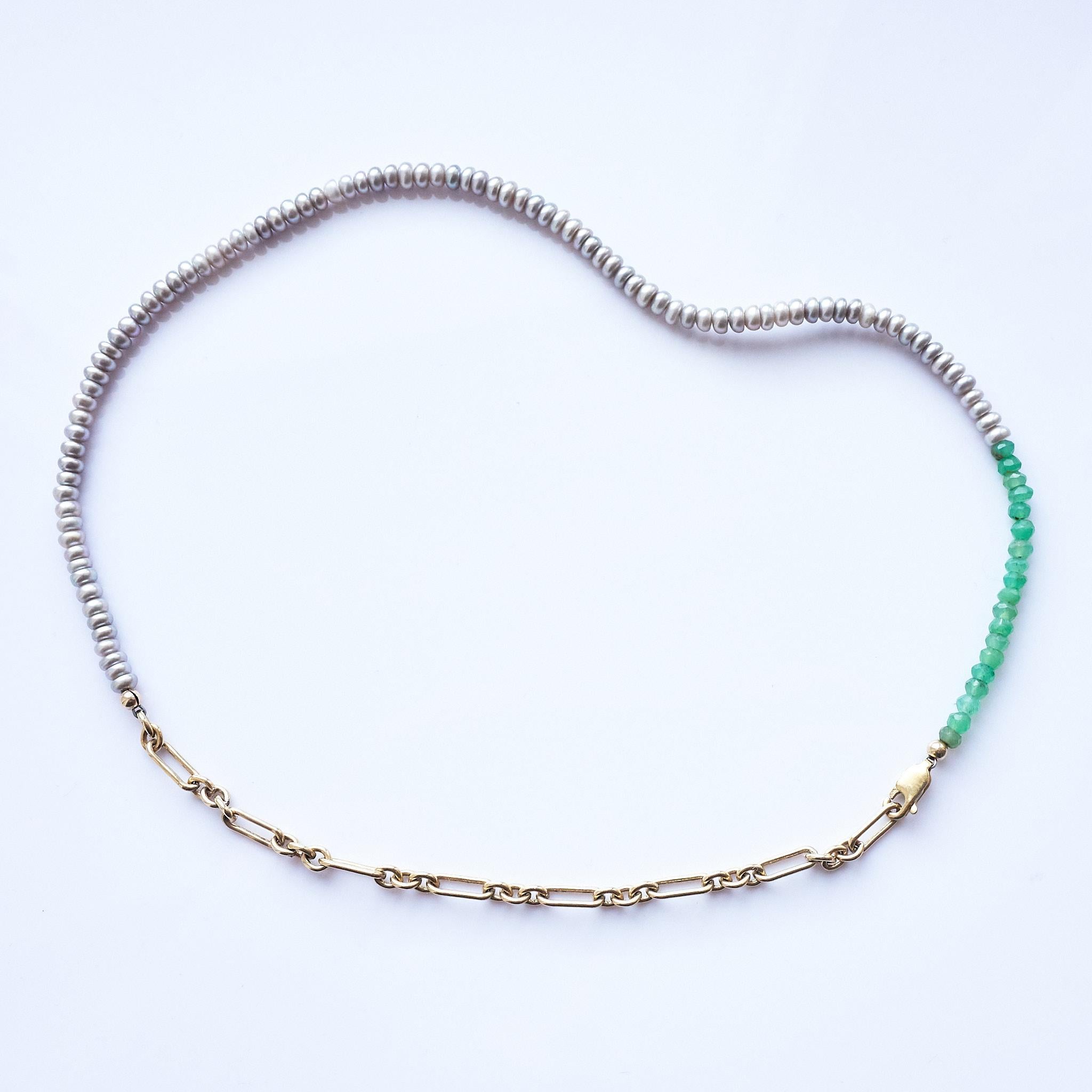 Contemporary Silver Pearl Chain Necklace Choker Beaded Chrysoprase J Dauphin For Sale