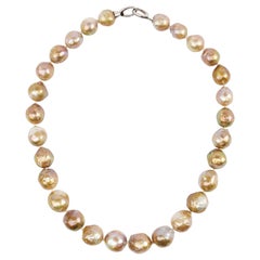 Necklace of Baroque Chinese Cultured Freshwater Pearls Rippled Metallic Luster