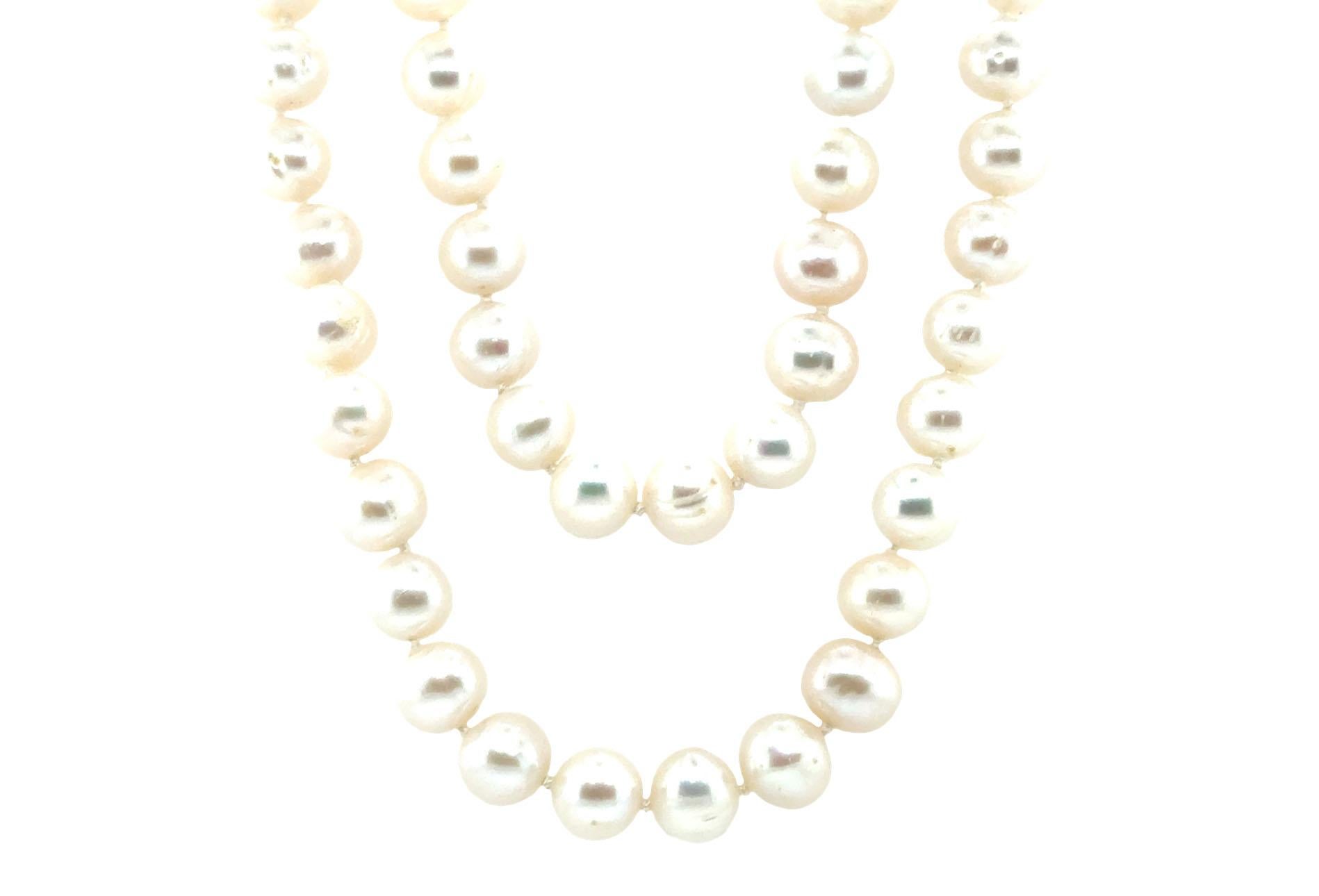 Pearl Necklace Double Strand of Pearls 8.5-9mm Pearls 14K Yellow Gold