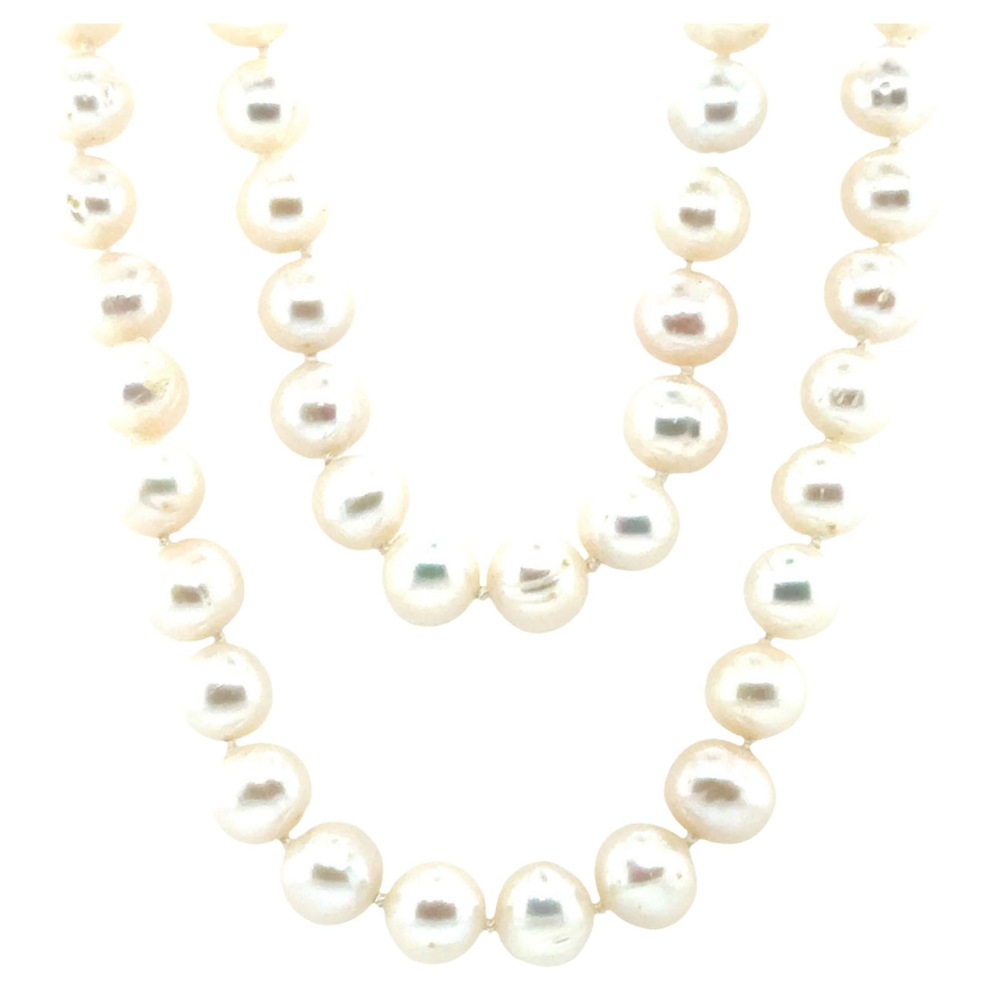 Pearl Necklace Double Strand of Pearls 8.5-9mm Pearls 14K Yellow Gold