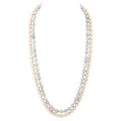 Pearl Necklace in Two Rows with Pearl Diamond Clasp
