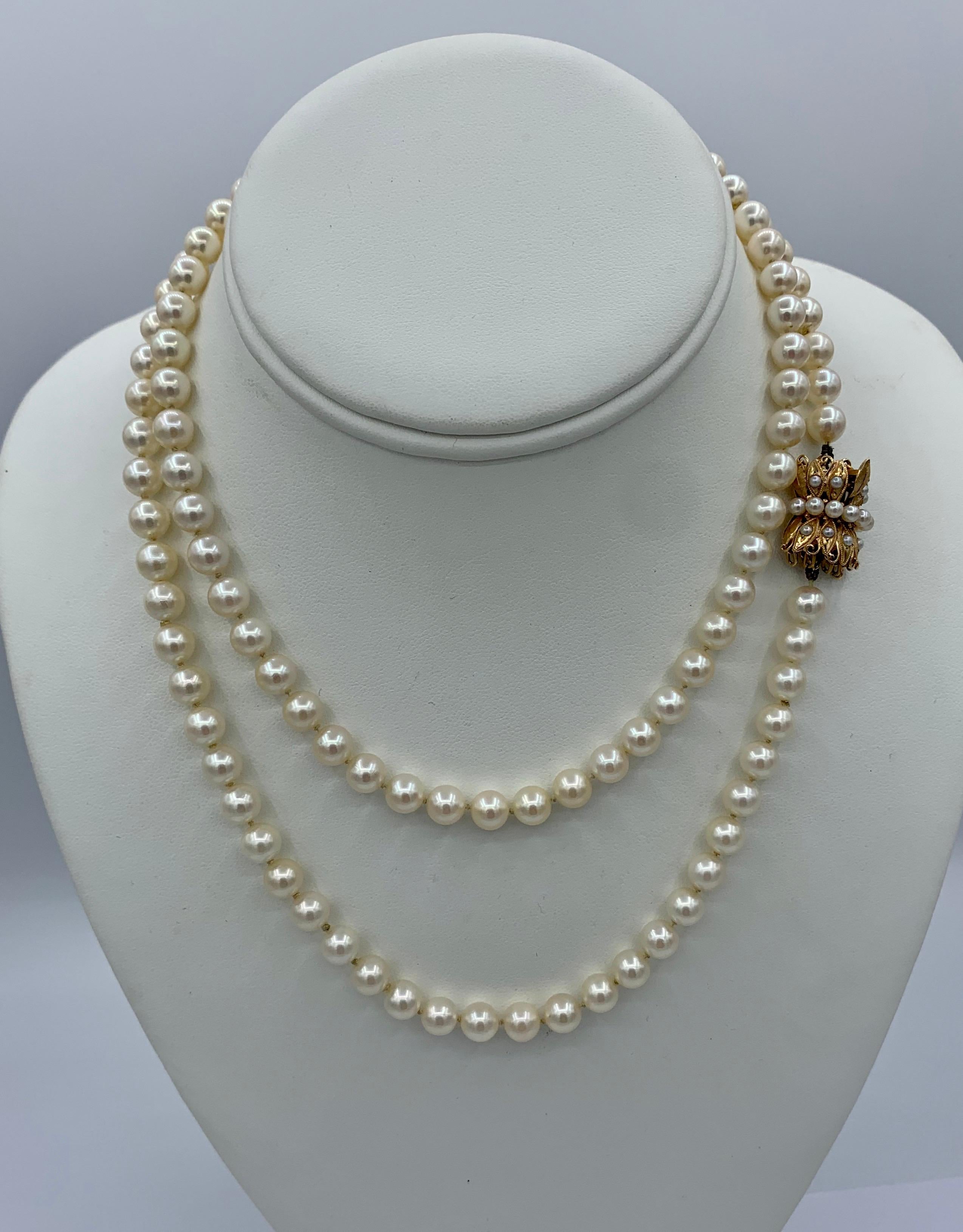 Bead Pearl Necklace Retro 14 Karat Gold Clasp Ambassador Galbraith Estate For Sale