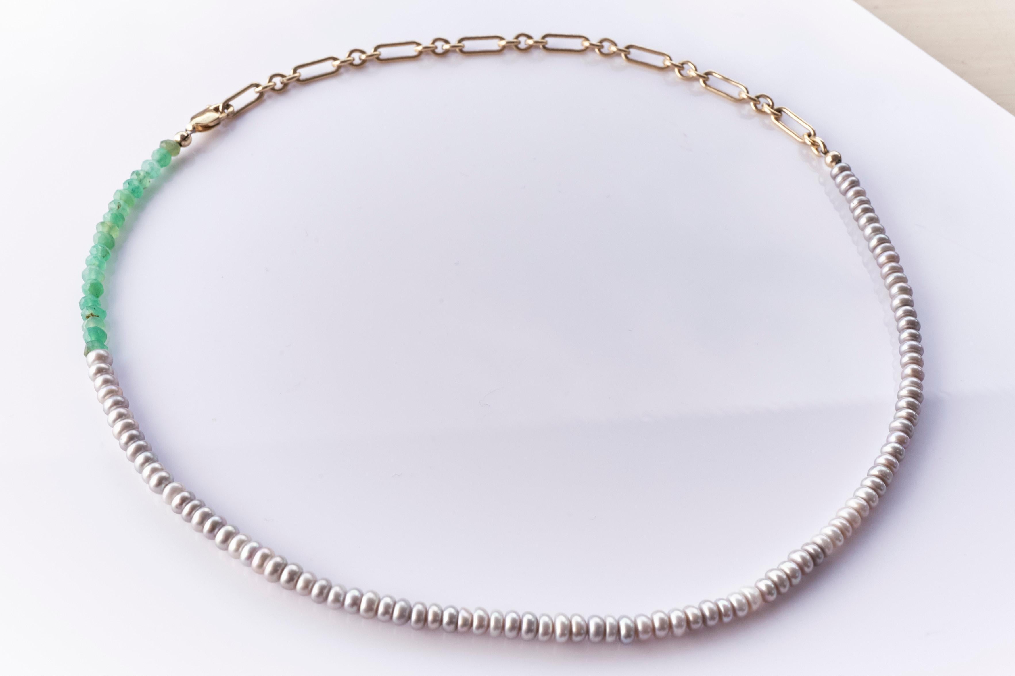 Pearl Necklace Silver Pearl Chrysophrase Choker Necklace J Dauphin In New Condition For Sale In Los Angeles, CA