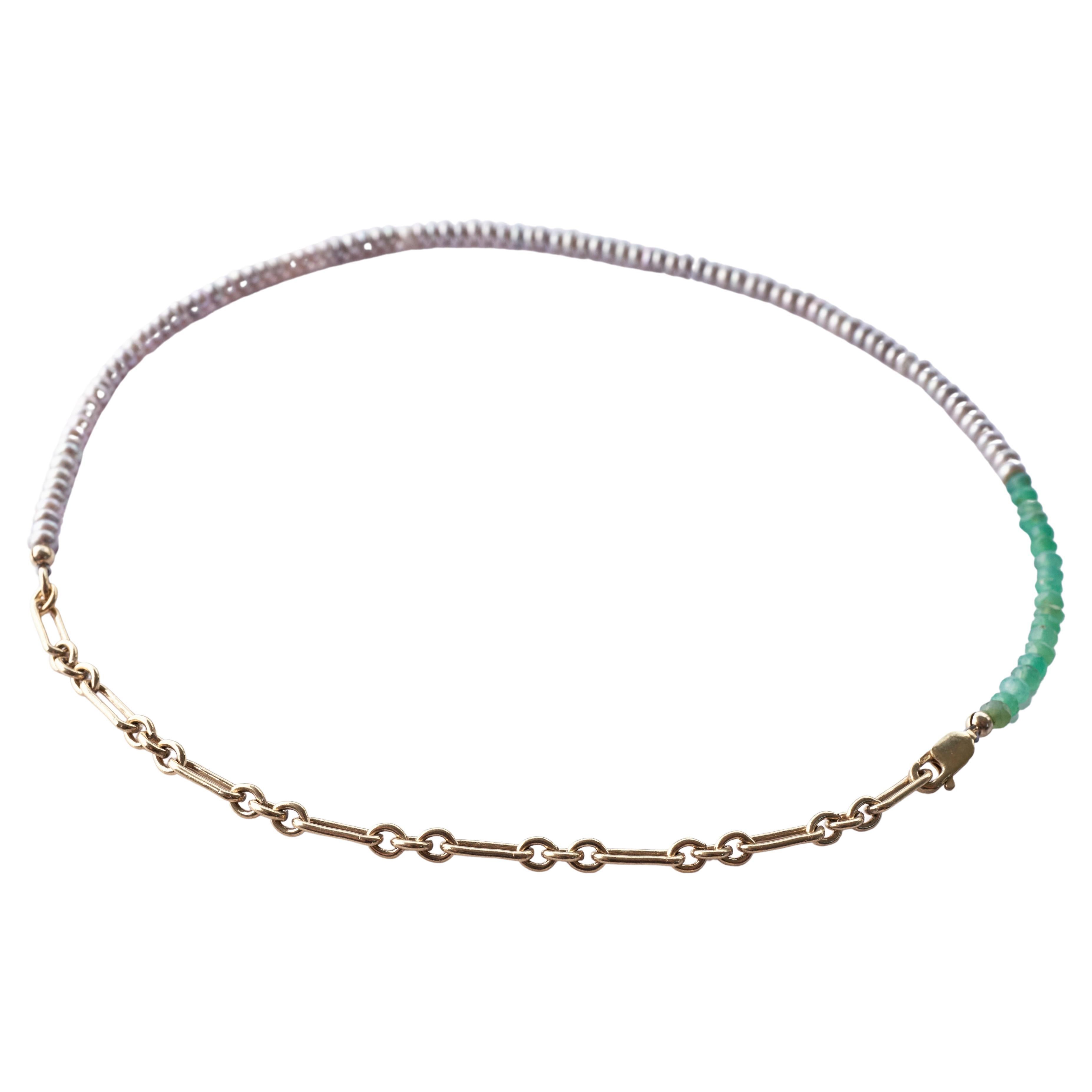 Choker-Halskette mit Perlen, Silber Perle Chrysophrase J Dauphin
