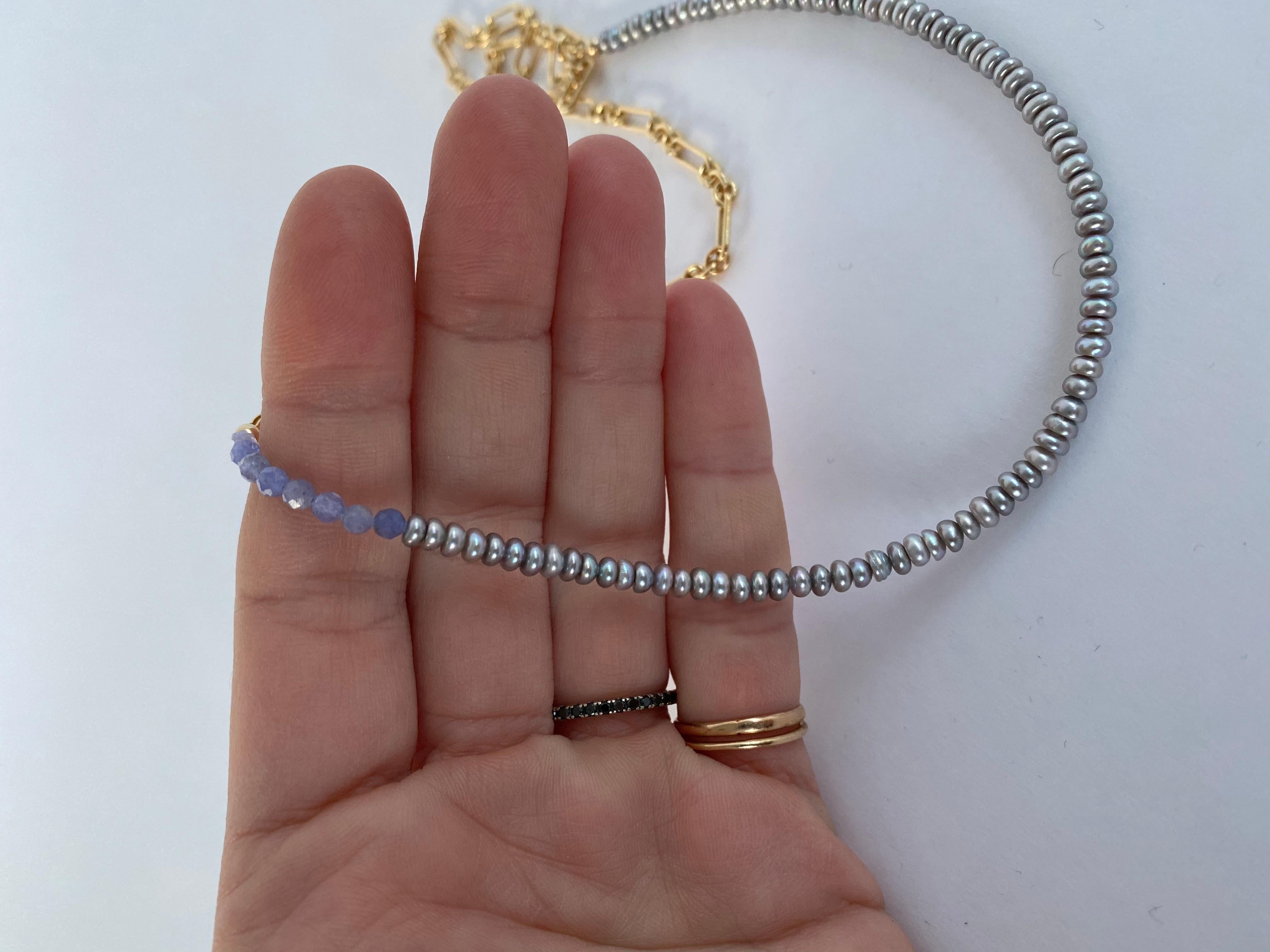 Choker-Halskette mit Perlen, Silber Perle Tansanit J Dauphin (Romantik) im Angebot