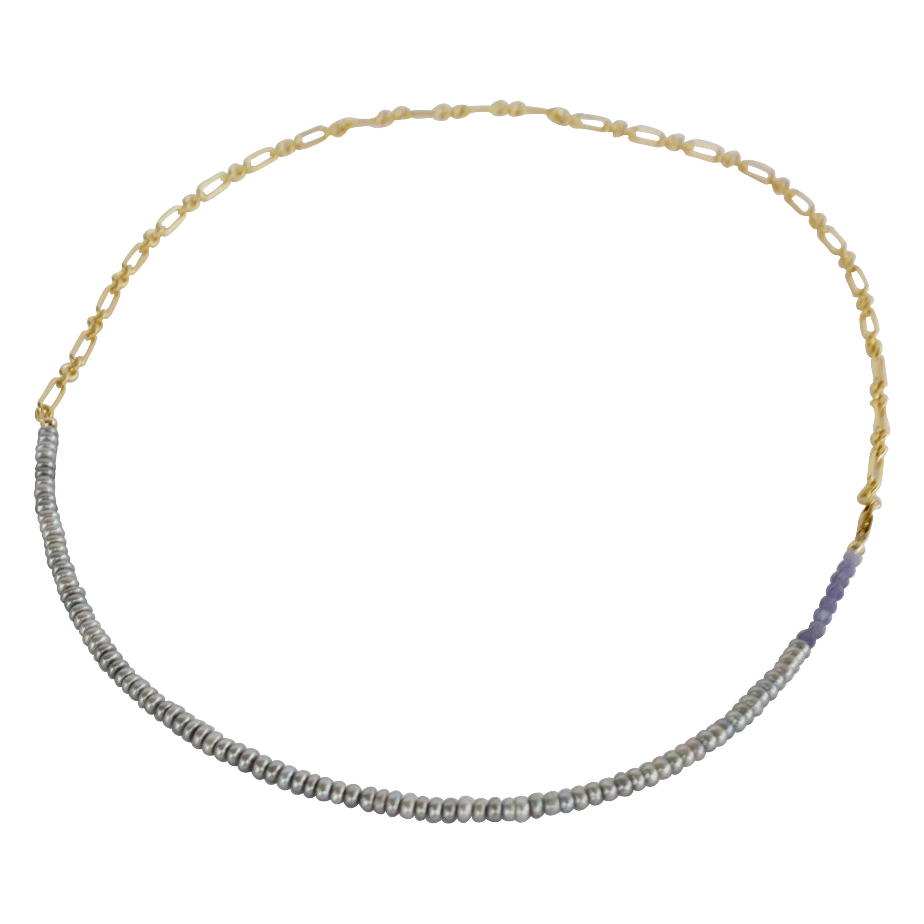 Choker-Halskette mit Perlen, Silber Perle Tansanit J Dauphin im Angebot