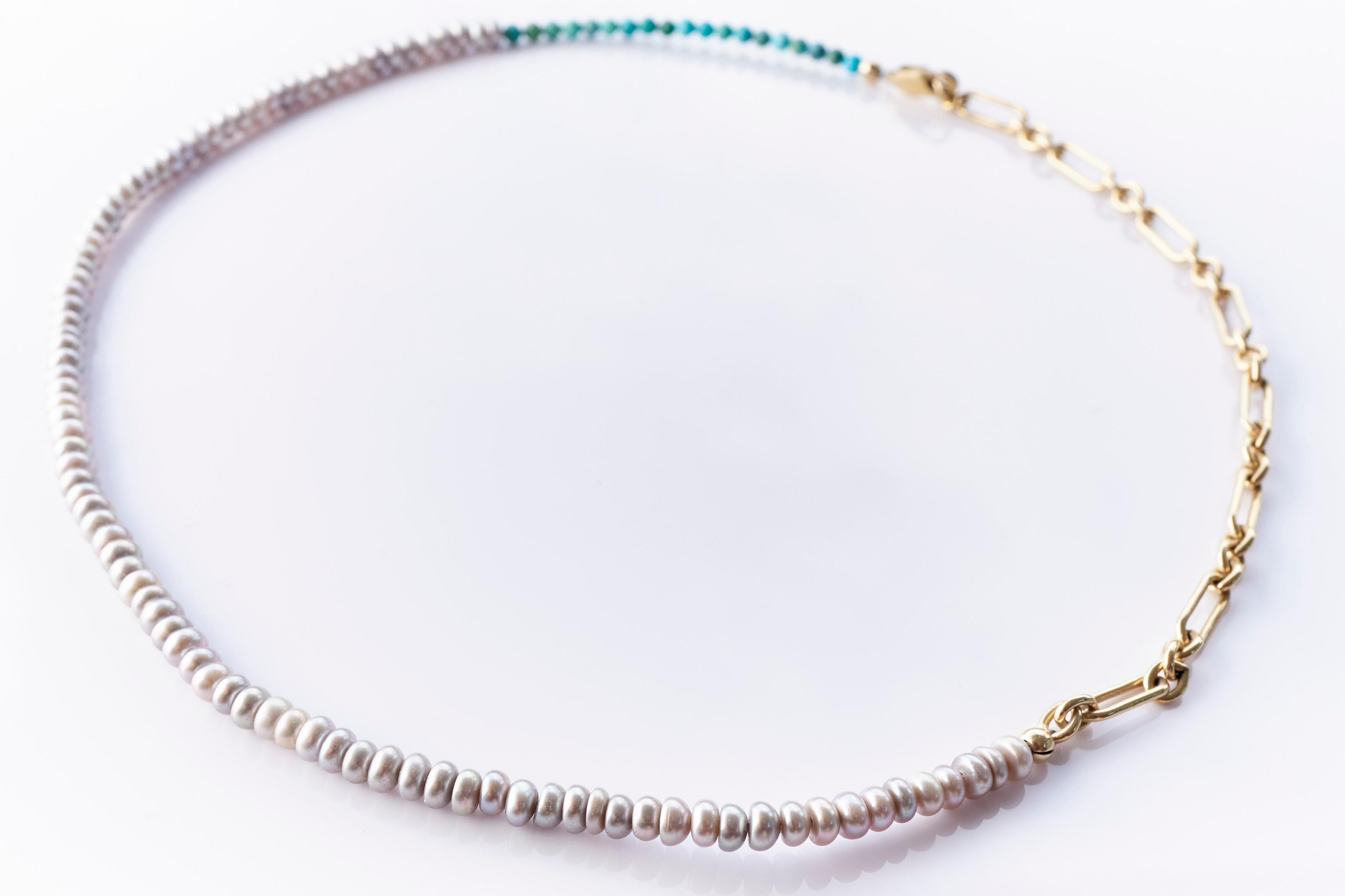 Pearl Necklace Silver Pearl Turquoise Choker Necklace J Dauphin In New Condition For Sale In Los Angeles, CA