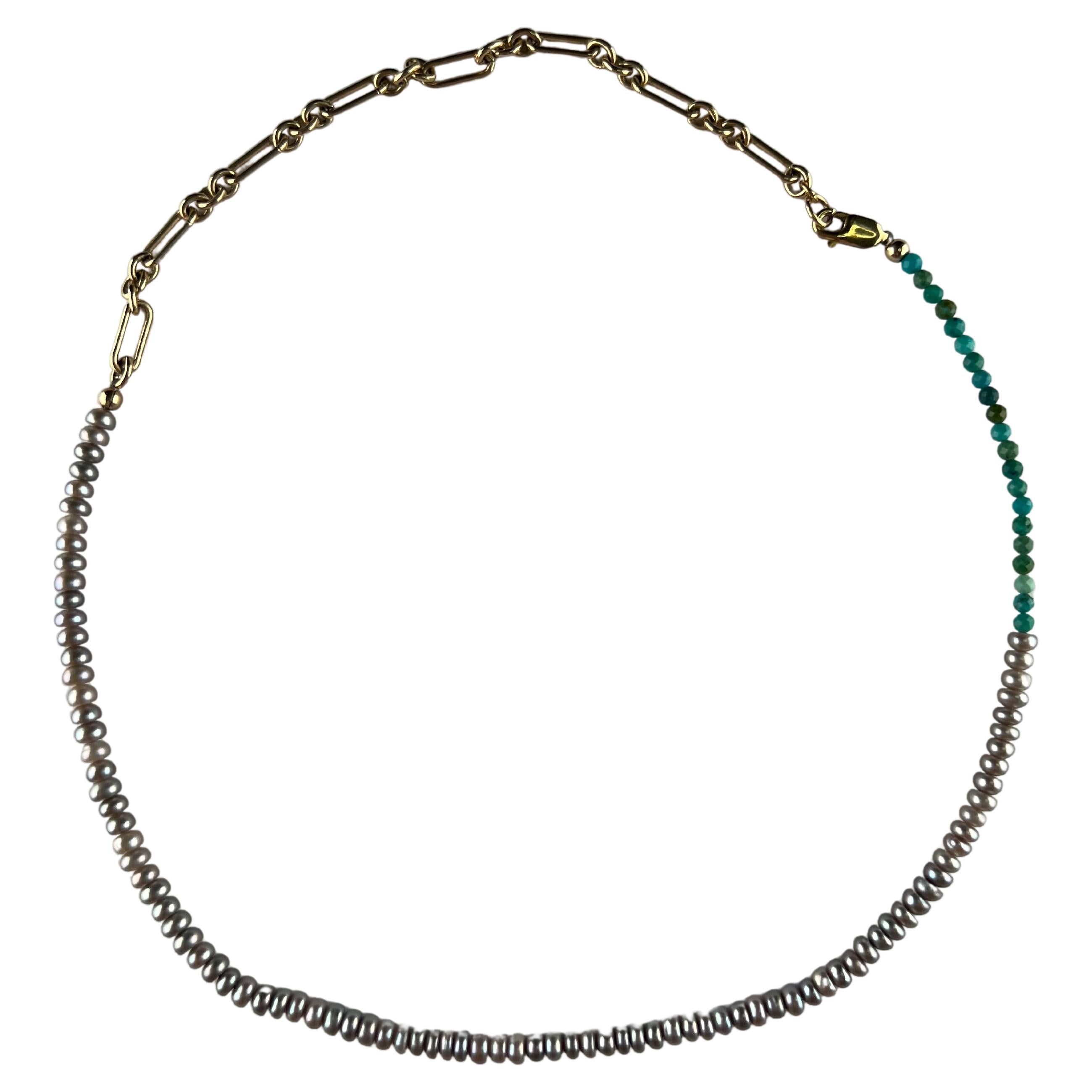 Contemporain Collier ras du cou J Dauphin en perles et turquoises d'argent en vente