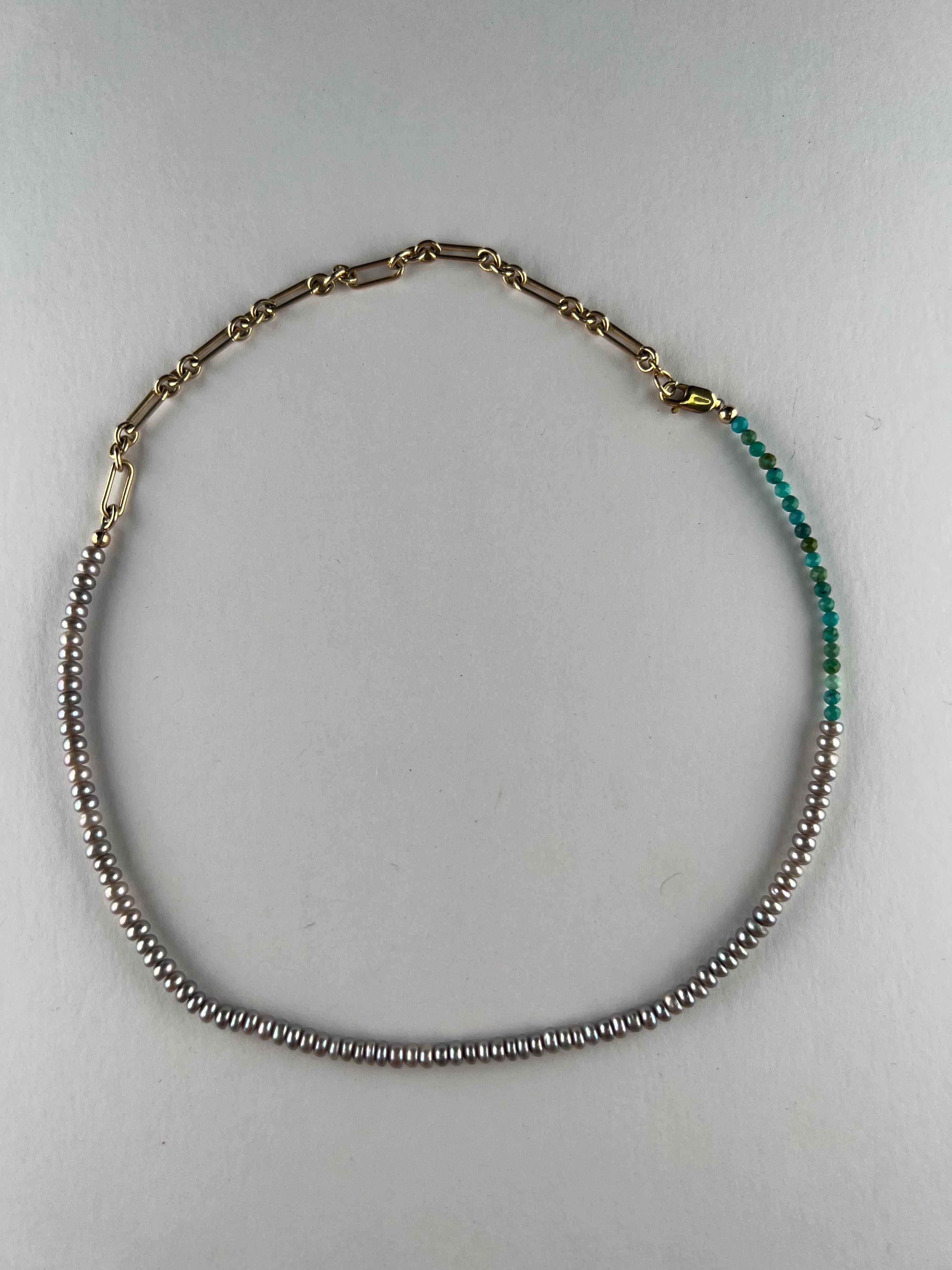 Pearl Necklace Silver Turquoise Choker Necklace J Dauphin In New Condition For Sale In Los Angeles, CA