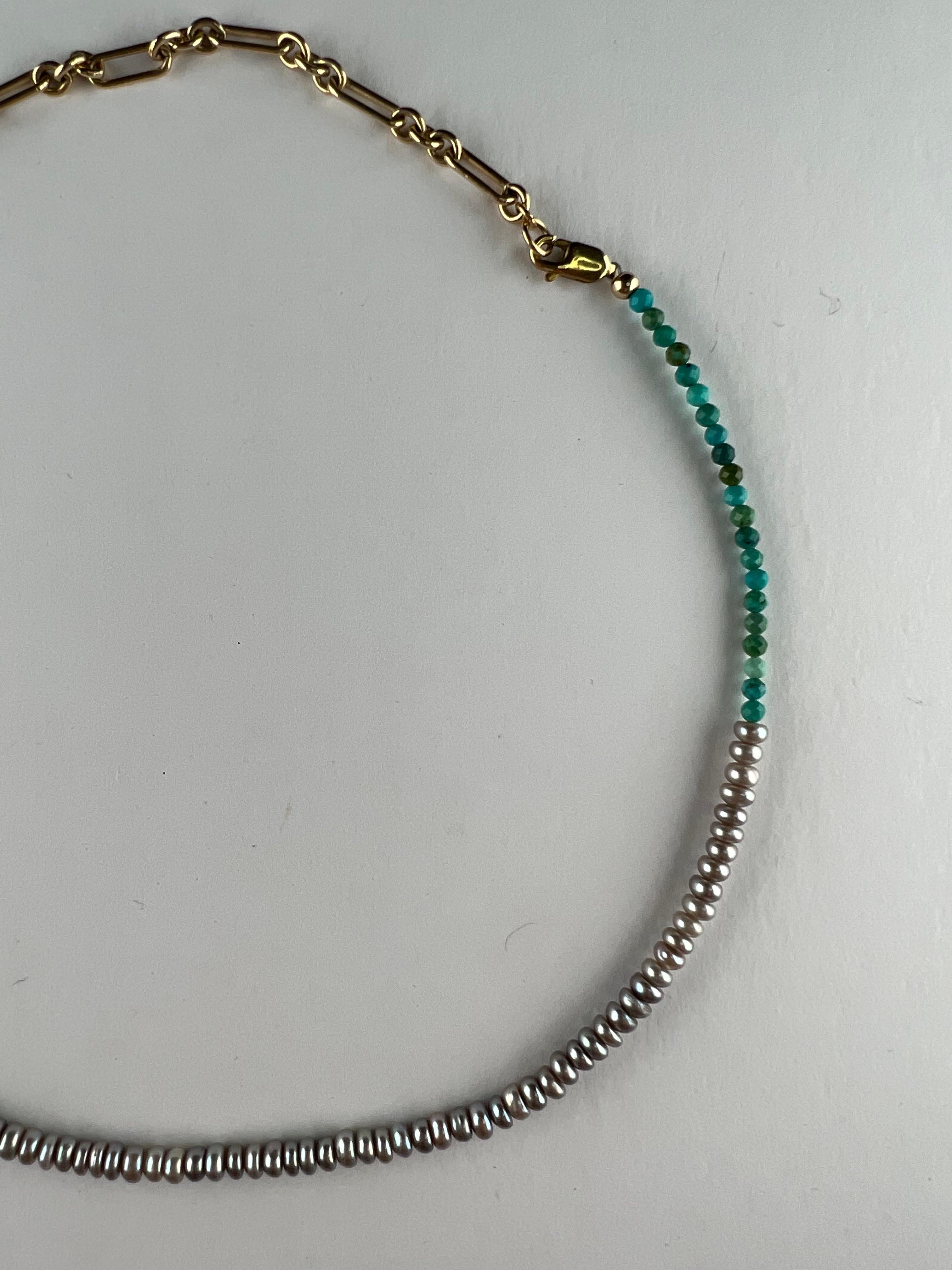Women's Pearl Necklace Silver Turquoise Choker Necklace J Dauphin For Sale