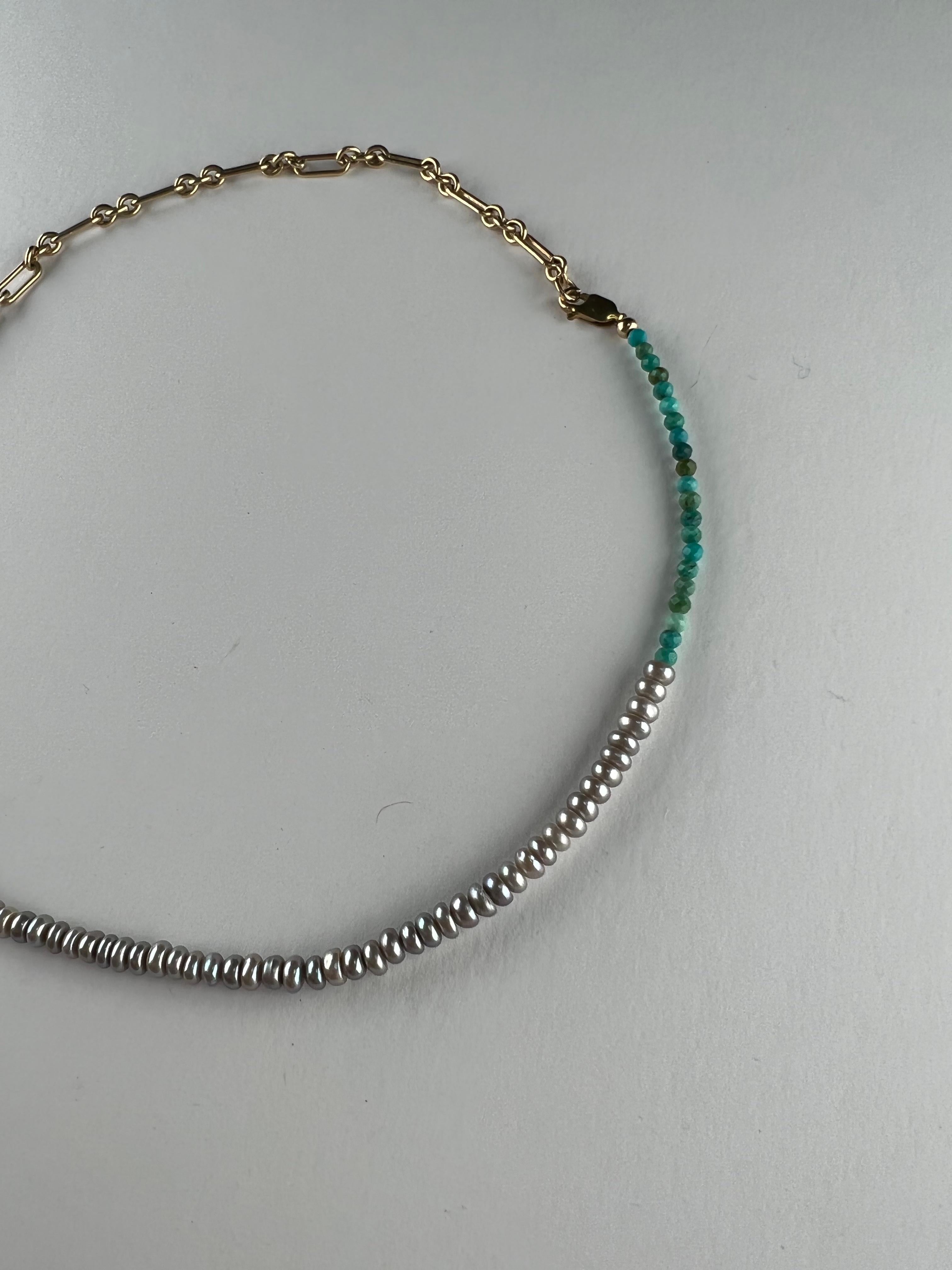 Pearl Necklace Silver Turquoise Choker Necklace J Dauphin For Sale 2