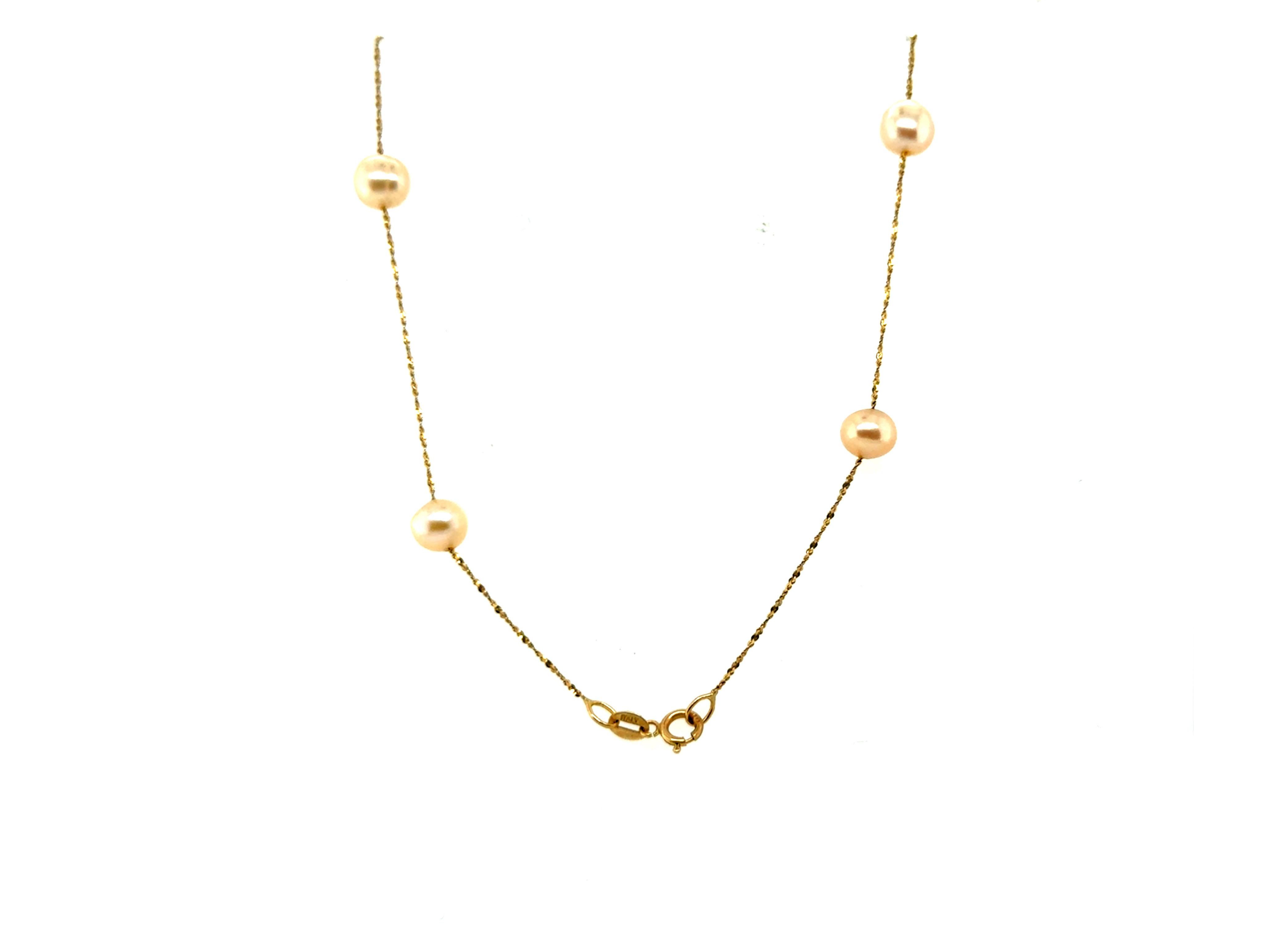 Taille ronde Collier de Perles Brin de Perles 6mm Or Jaune 14K en vente
