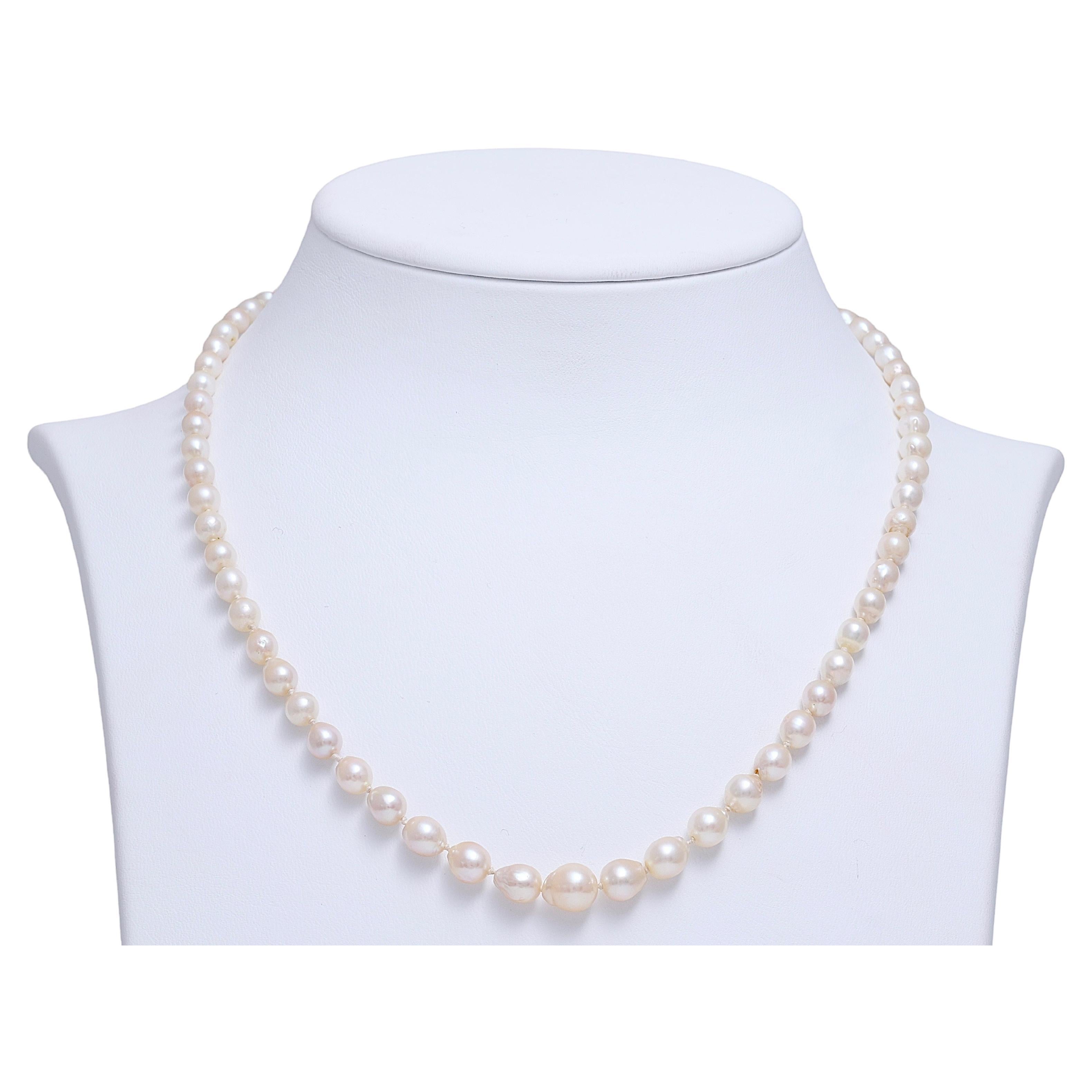 Pearl Necklace with Akoya Pearls & Platinum With Diamond Locker For Sale