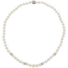 Pearl Necklace with Diamond Roundels Accent