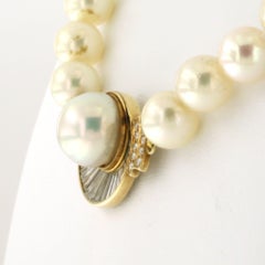 Pearl necklace with diamonds up to 2.00ct 18k gold and silver